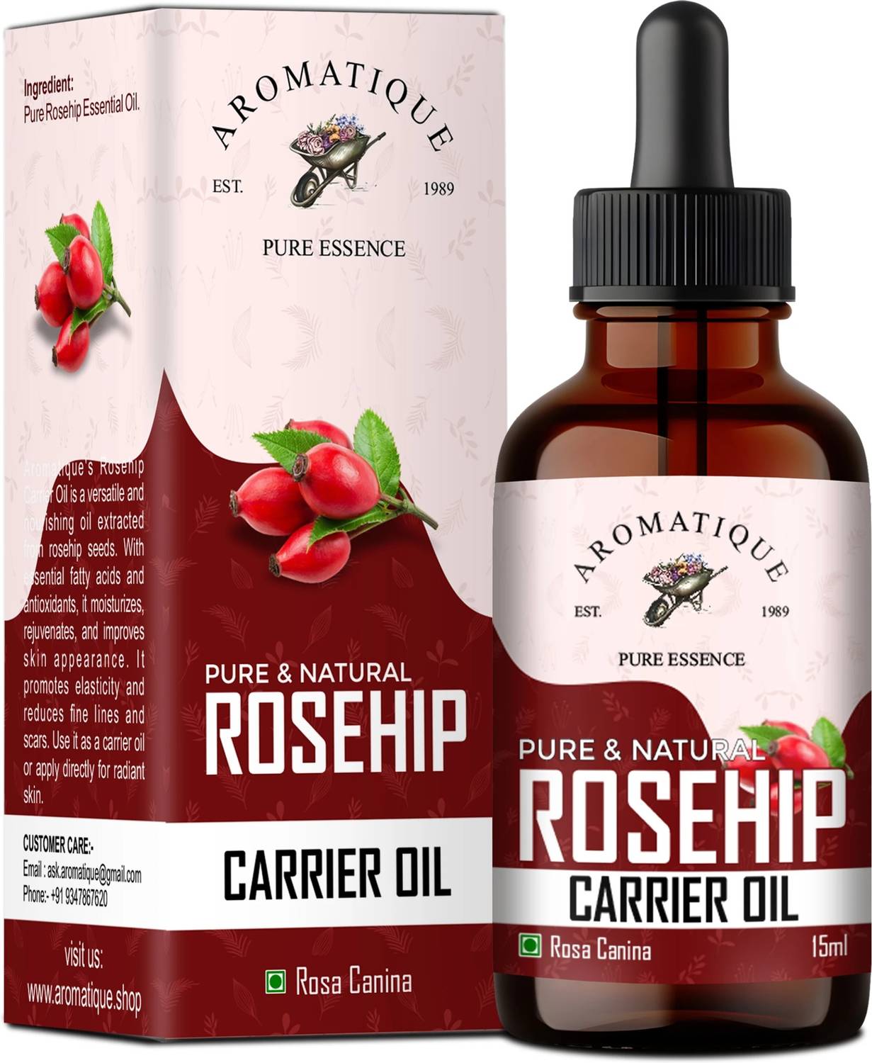 Aromatique Rosehip Seed Oil, Perfect for Hair, Skin & Body. 100% Pure and Natural