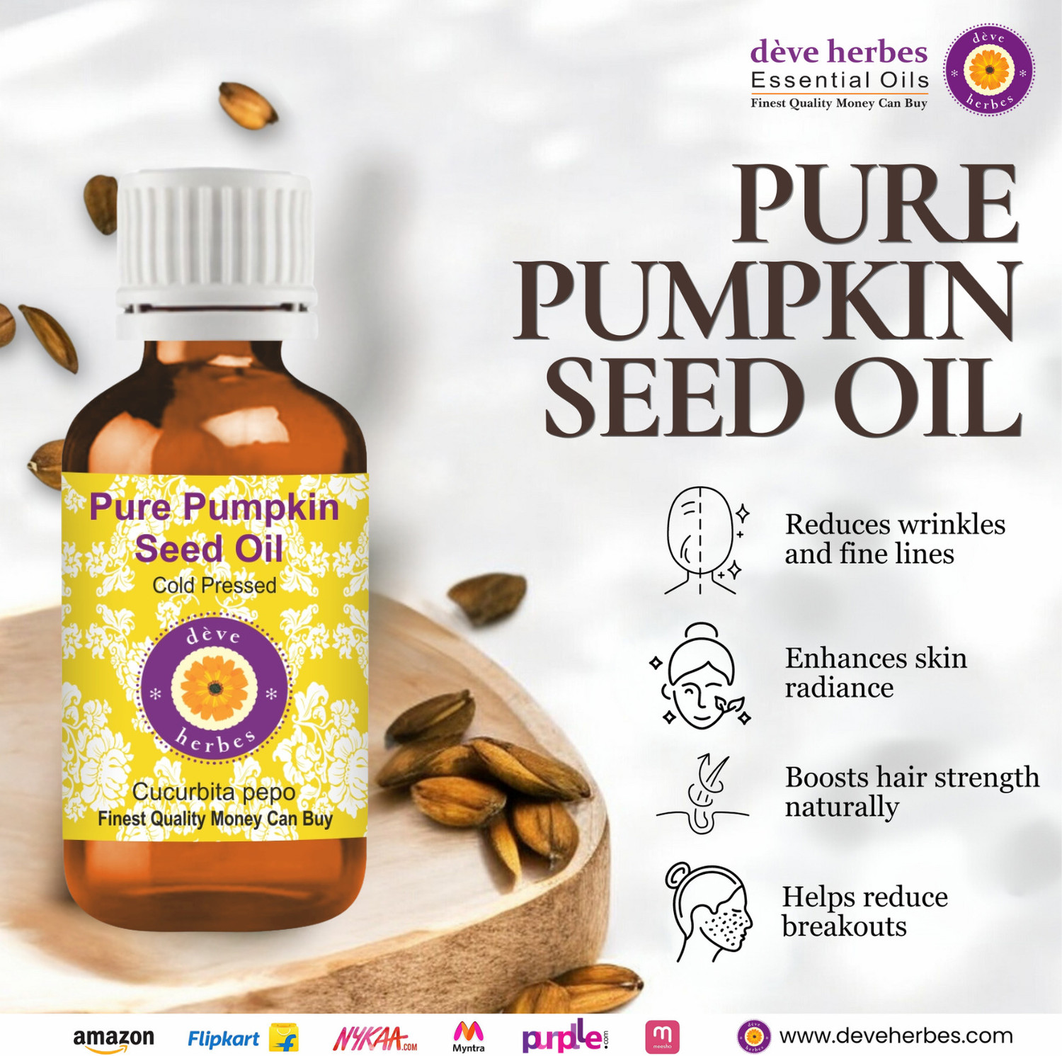 Image of deve herbes Pure Pumpkin Seed Carrier Oil 30 Ml-Cucurbita Pepo