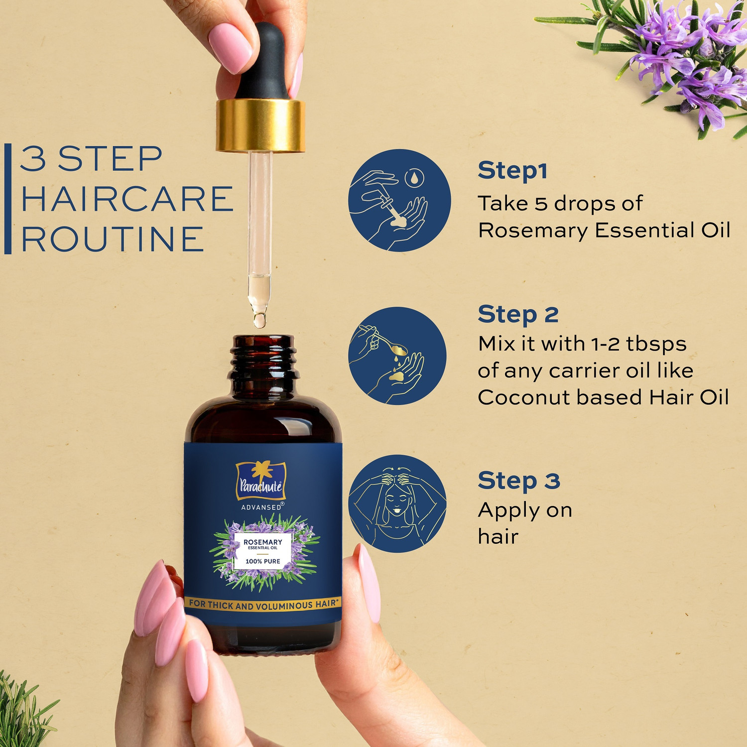Image of Parachute Advansed Rosemary Essential Oil | 100% Pure | Thick & Voluminous Hair