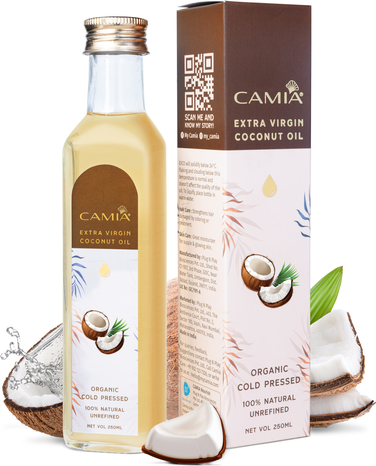 Image of CAMIA 100% Pure, Unrefined, Organic Extra Virgin Cold Pressed Coconut Oil for beauty Hair Oil