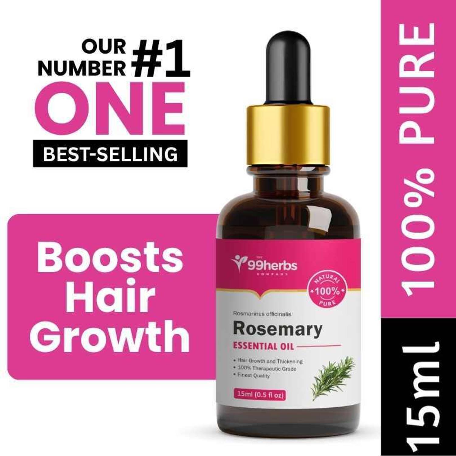 The 99 Herbs Company 99Herbs Rosemary Essential Oil 15ml | Pure Natural Aromatherapy Oil