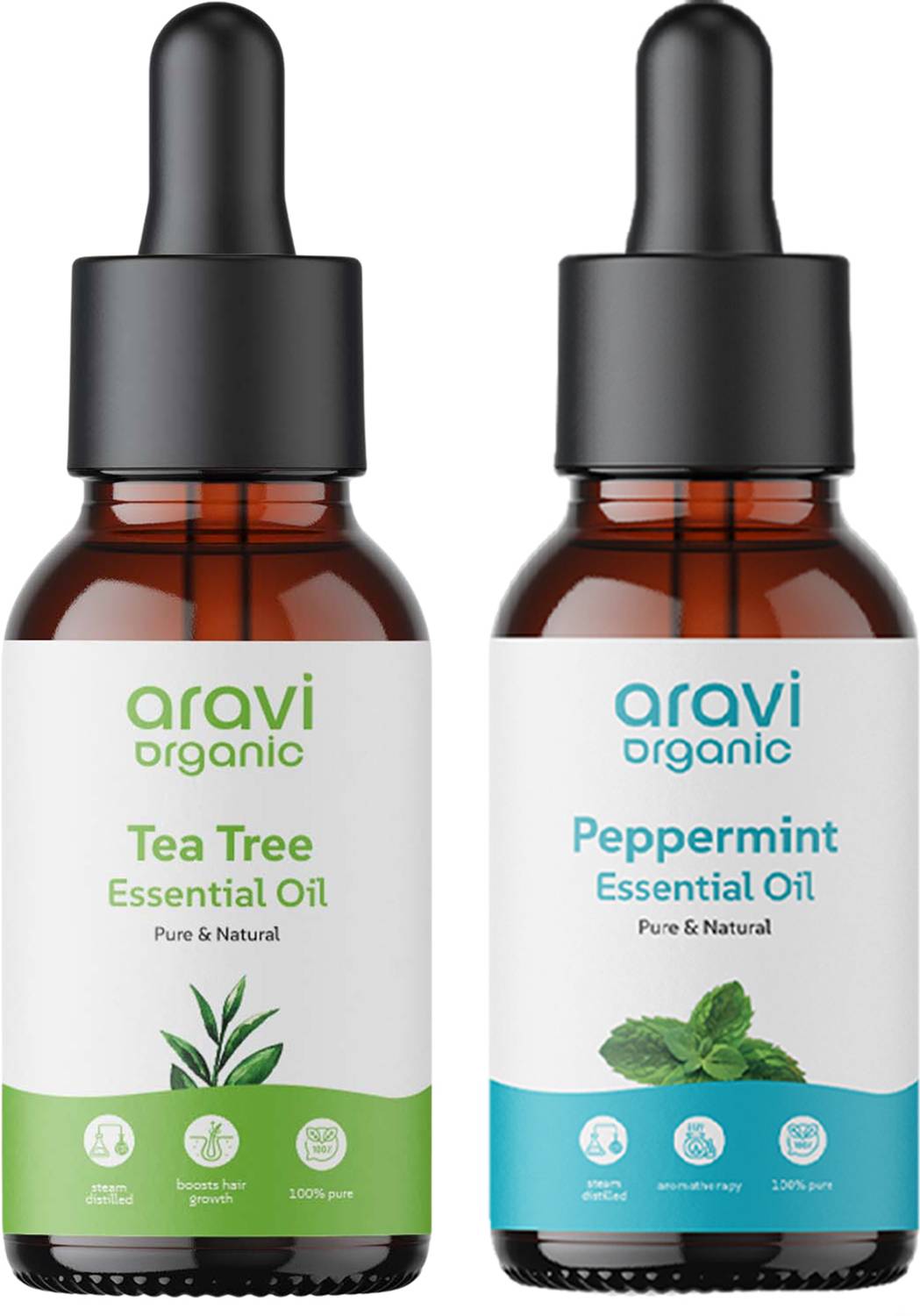 Aravi Organic 100% Pure Tea Tree And Peppermint Essential Oil For Healthy Hair and Skin Care