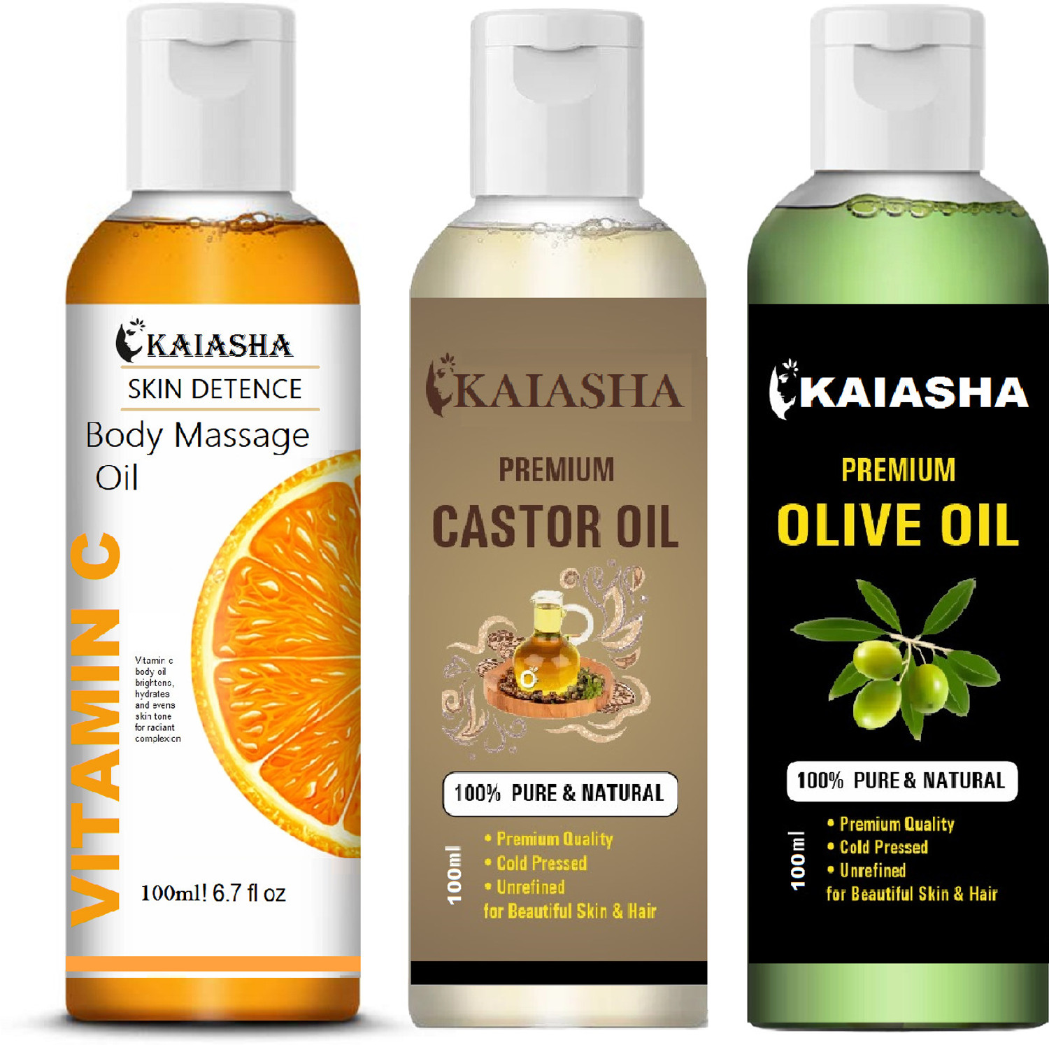 Image of KAIASHA Olive & Essential Oils &Castor oil , Massage Oil Enriched & Vitamin C