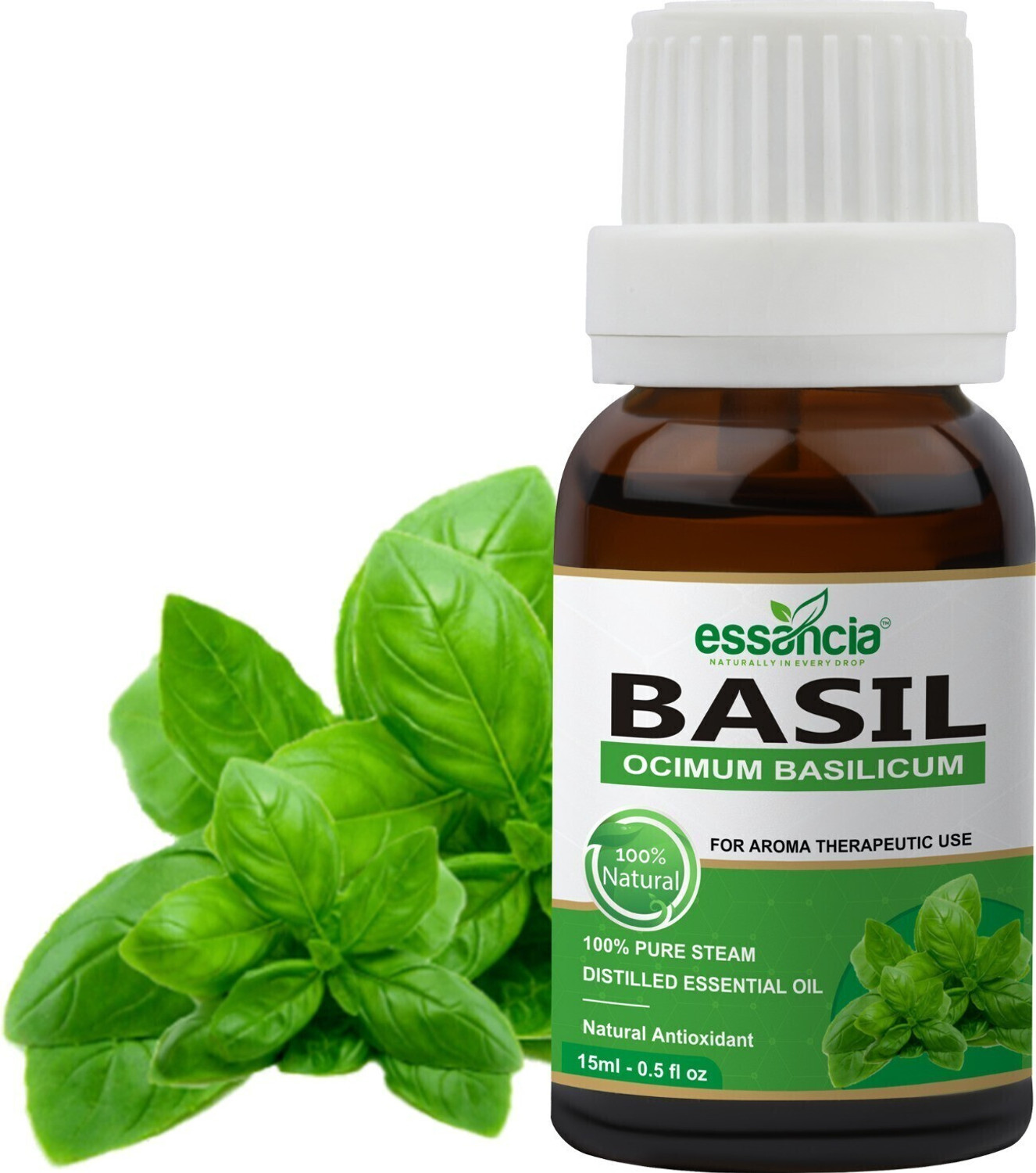 Image of essancia Basil Essential Oil For Hair Care, Skin Care, Face, Mosquito Bites, Body Massage, Insect-Repellent, Difffuser & Aromatherapy. 100% Natural, Undiluted, Pure & Therapeutic Grade Essential Oil.