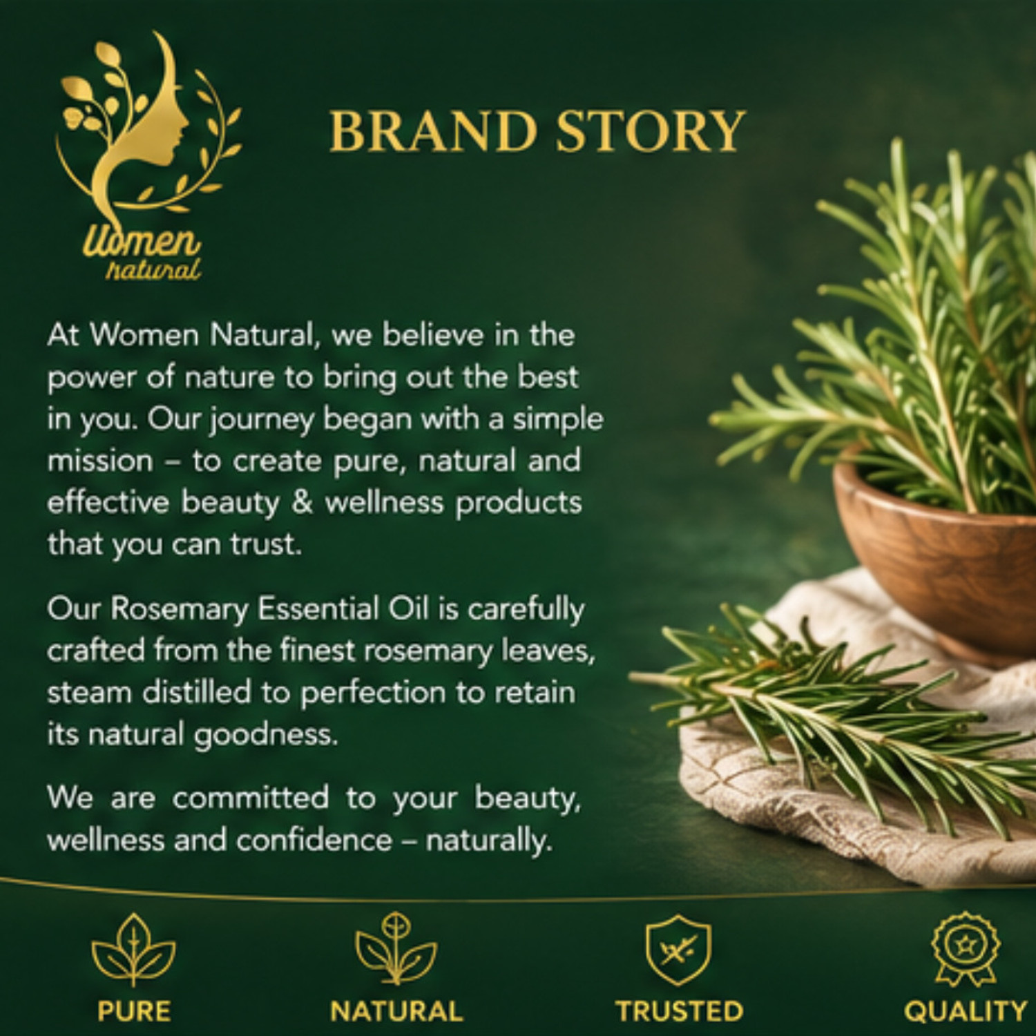 Image of women natural Rosemary Essential Oil 100% Premium & Pure For Skin and Hair, Hair Growth