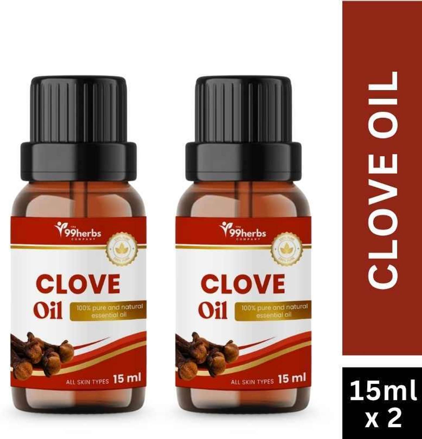 The 99 Herbs Company 99Herbs Clove Essential Oil 15ml Pack of 2 | Pure Natural Aromatherapy Oil