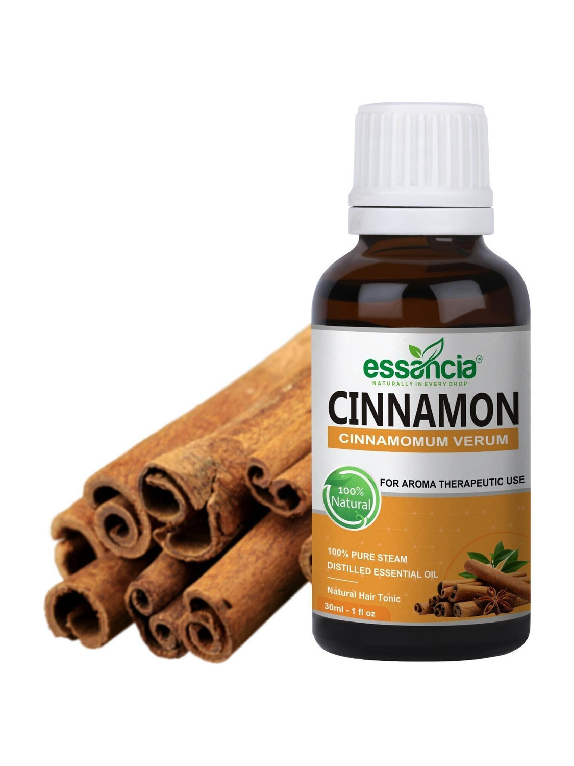 Image of essancia Cinnamon Essential Oil For Hair, Massage, Skin, Face, Body, Soap Making, Lips, Teeth, Difffuser & Aromatherapy. 100% Natural, Undiluted, Pure & Therapeutic Grade Essential Oil.