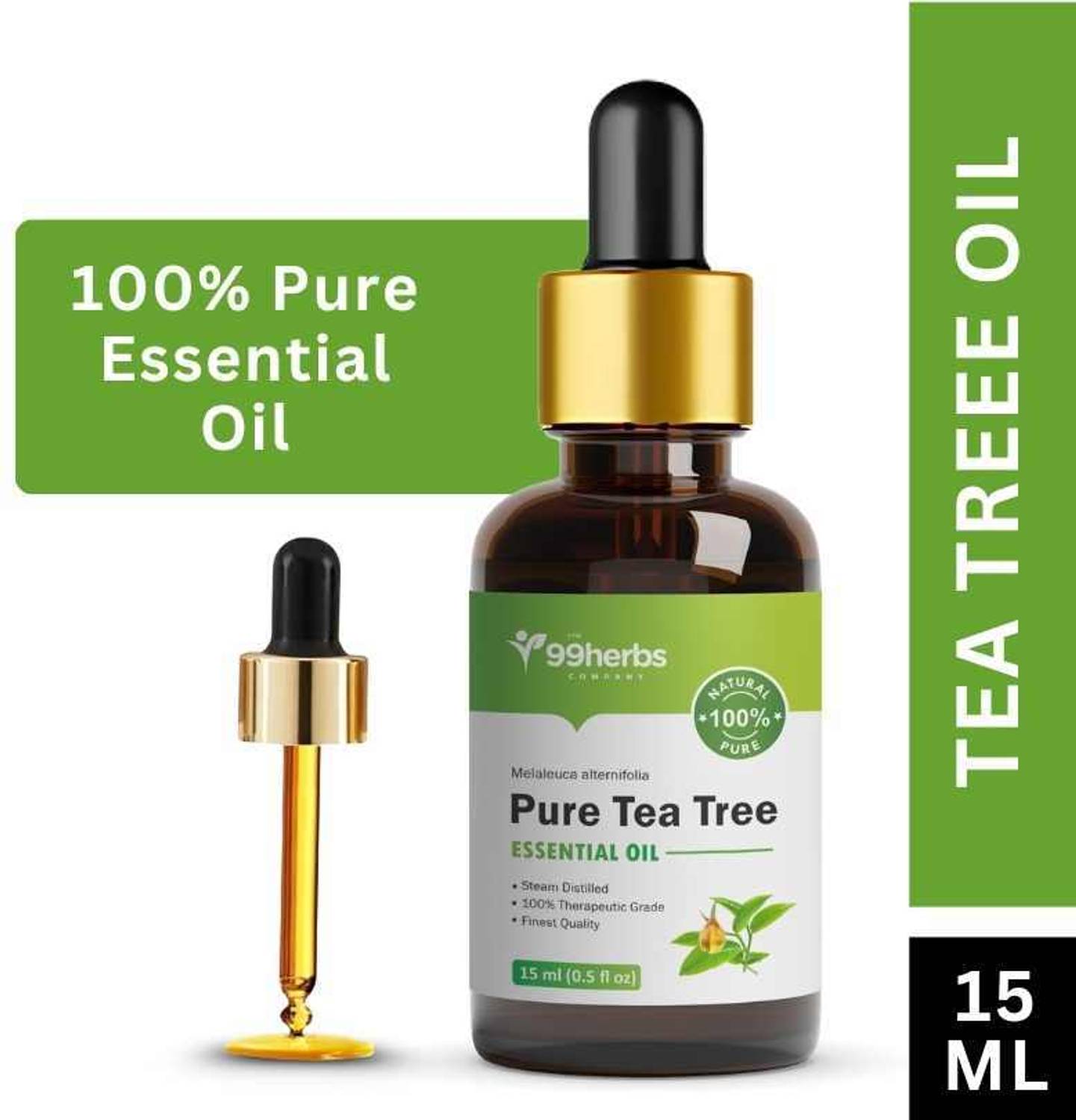 The 99 Herbs Company The 99Herbs Tea Tree Essential Oil 15ml – Pure Natural Skin & Hair Care Oil