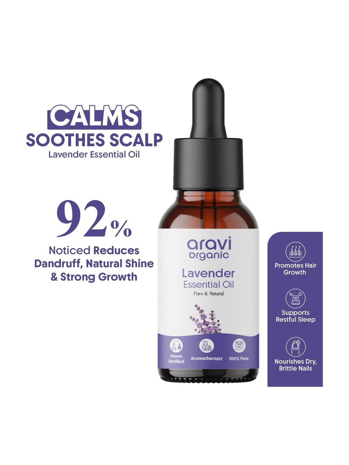 Aravi Organic 100% Pure Lavender Essential Oil For Healthy Hair Growth, Skin & Sleep