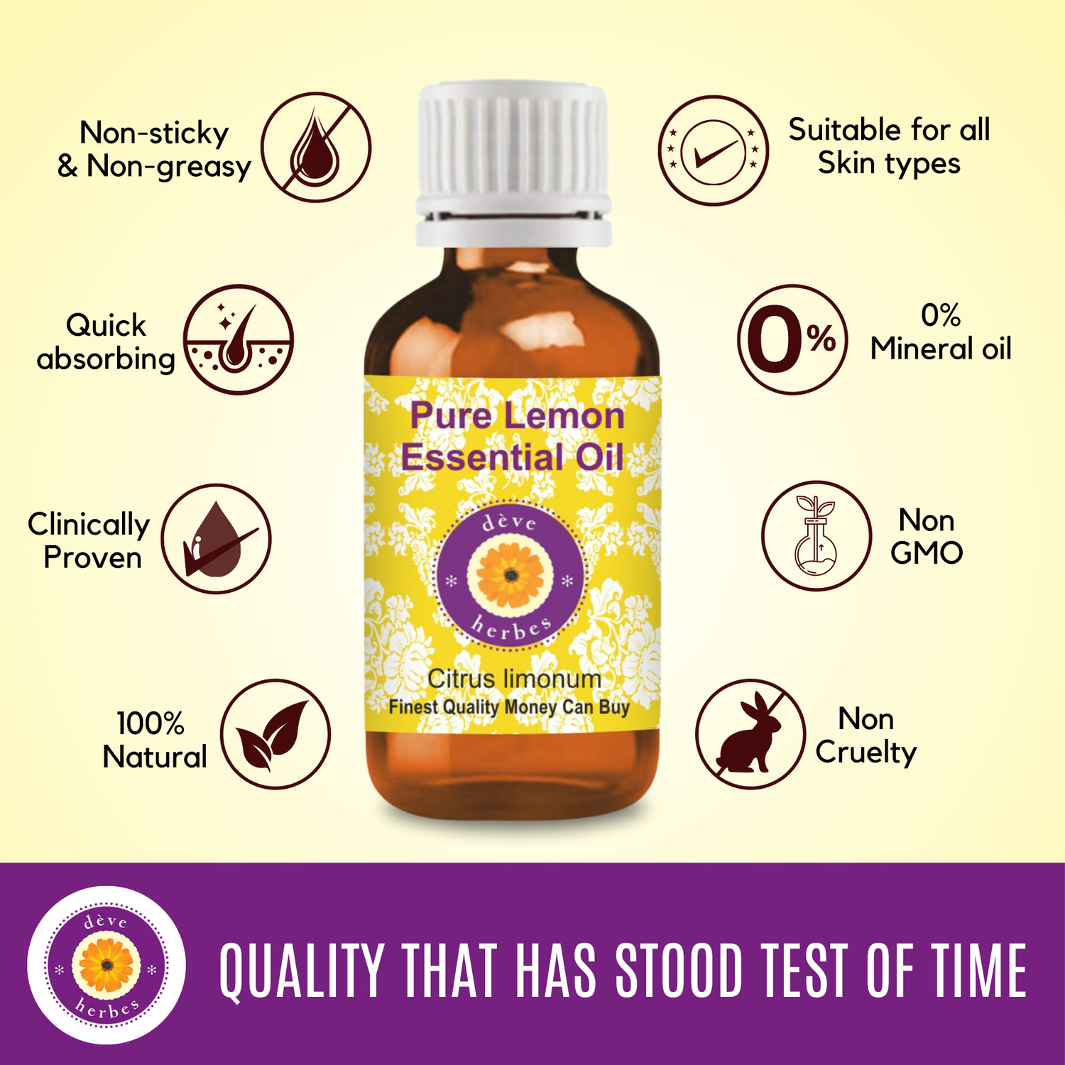 Image of deve herbes Pure Lemon Essential Oil (Citrus limonum) 100% Natural Therapeutic Grade Steam Distilled