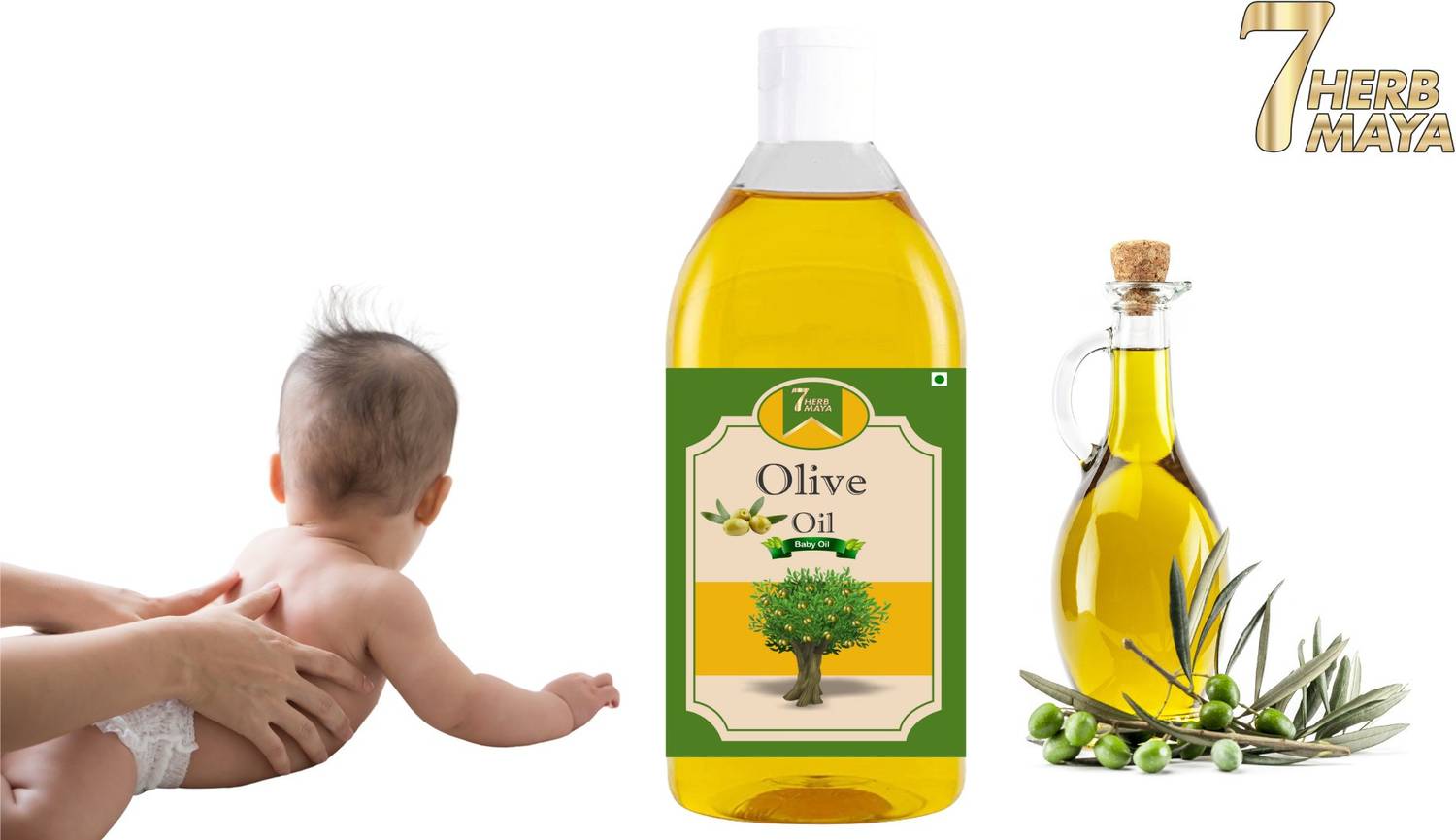 7Herbmaya Olive Oil Baby Oil for Massage body skin hair face - jaitun tail