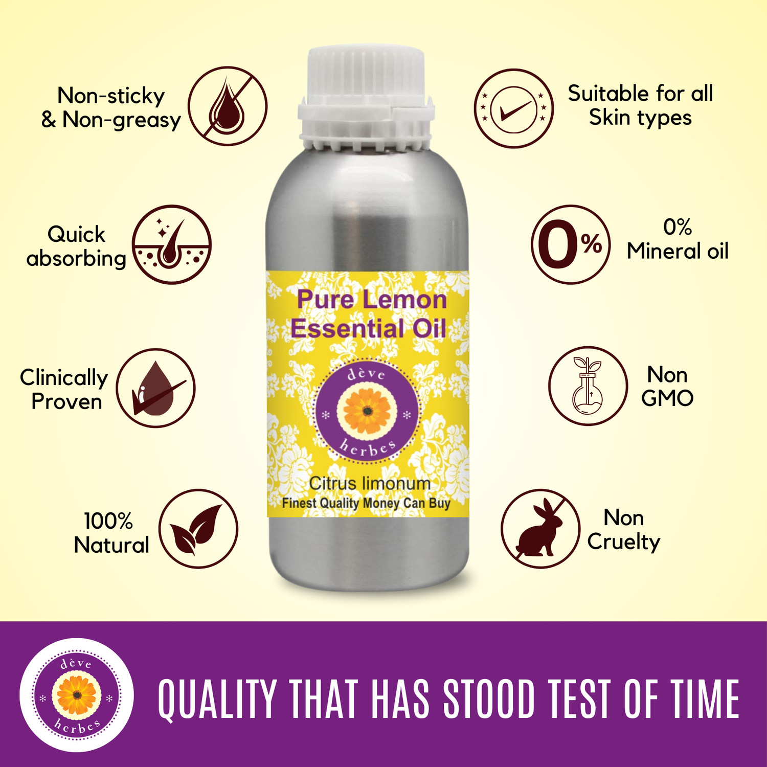 Image of deve herbes Pure Lemon Essential Oil (Citrus limonum) 100% Natural Therapeutic Grade Steam Distilled