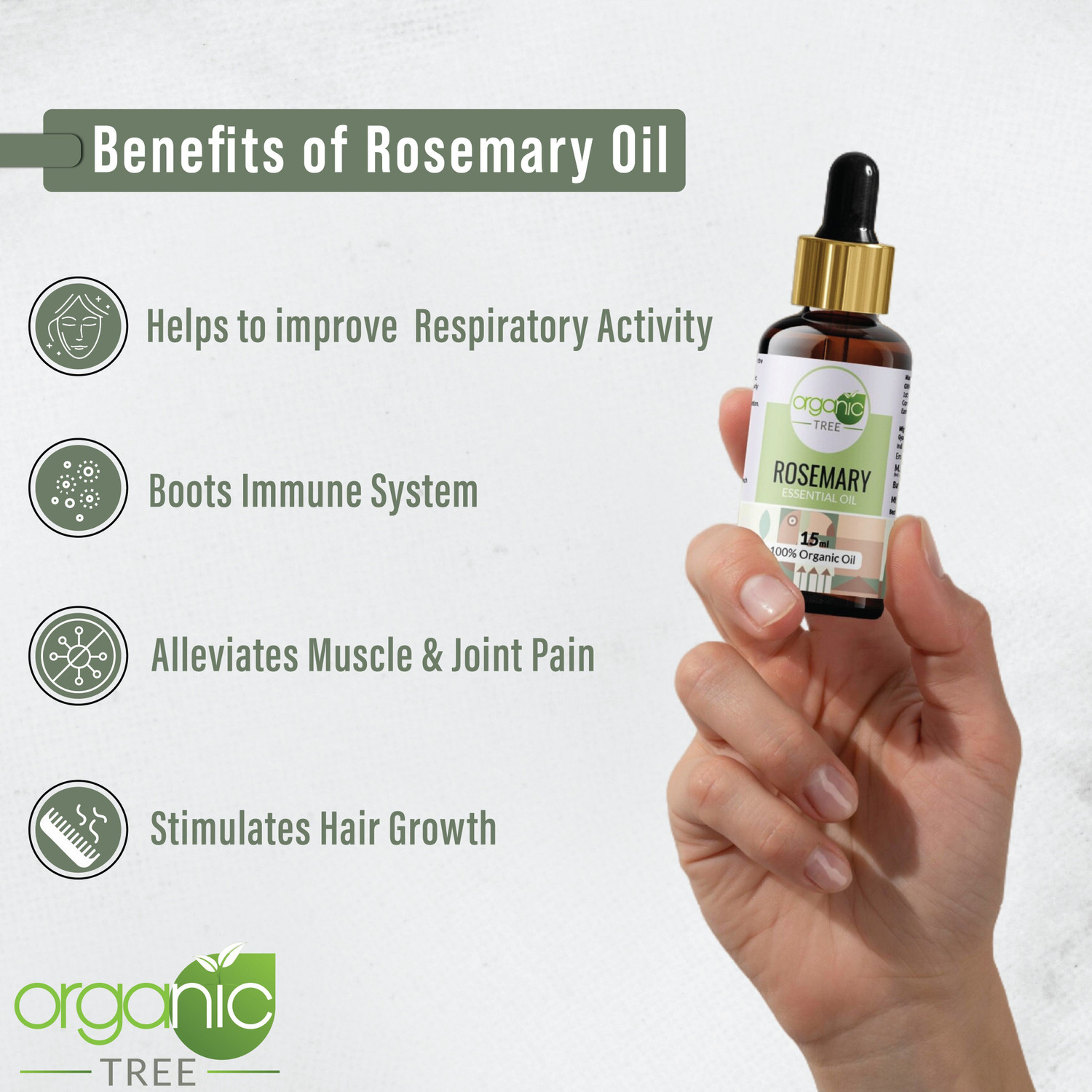Image of ORGANIC TREE Rosemary Essential Oil For Hair Growth, Skin Care of all type of skin |100% Pure (15 ml)