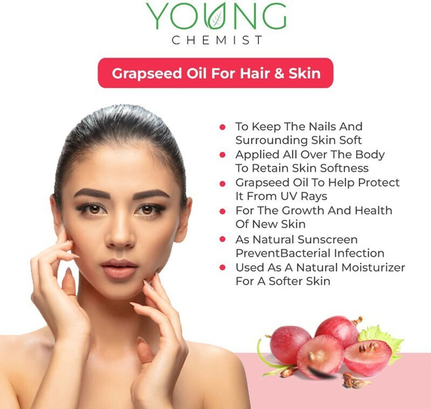 Image of Young Chemist 100% Pure, Natural & Cold Pressed Grapeseed Oil | 500 ml