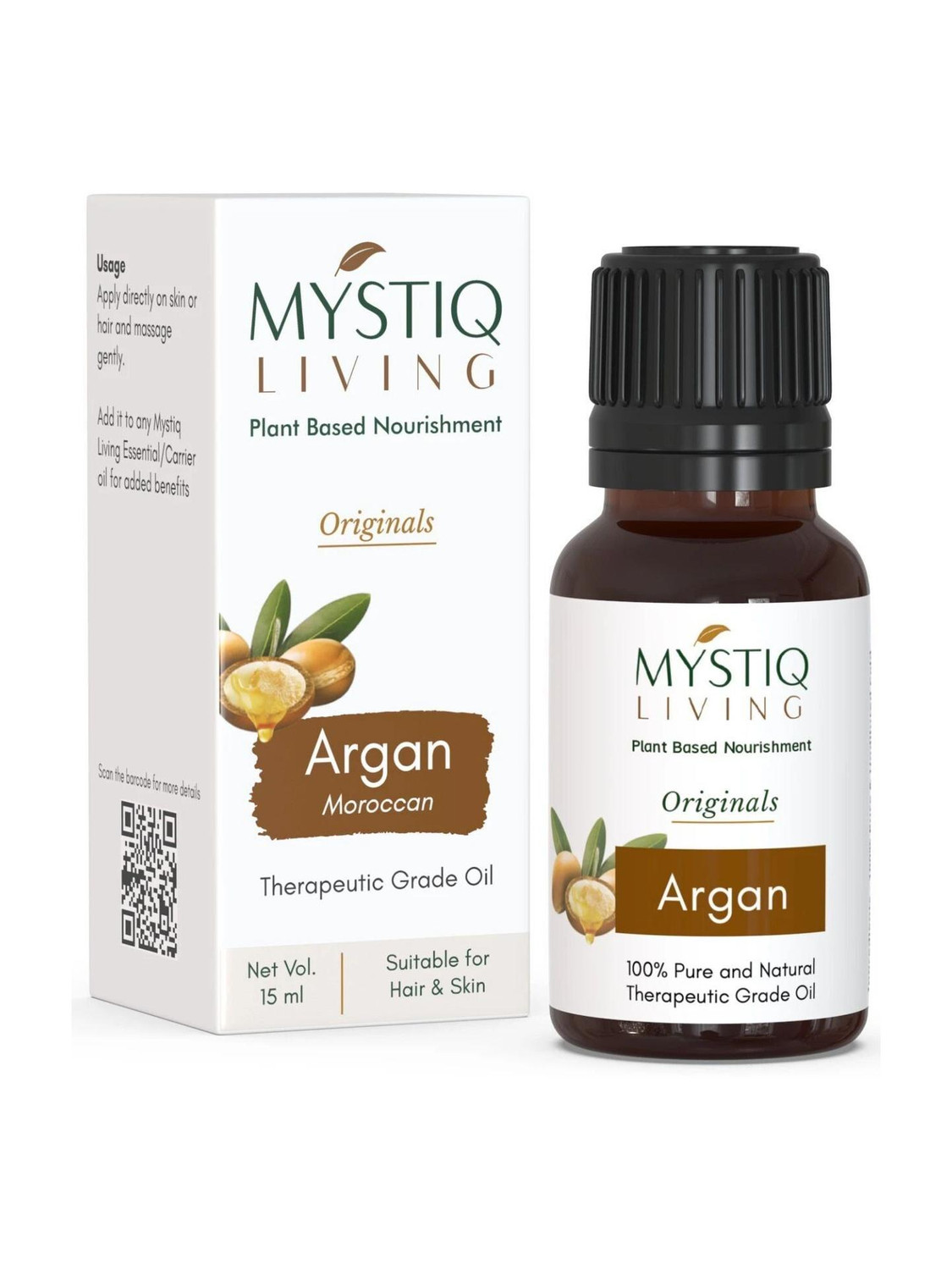 Image of Mystiq Living Pure Moroccan Argan Oil, Cold Pressed Organic, For Hair, Skin, Beard & Anti-Ageing Face Care
