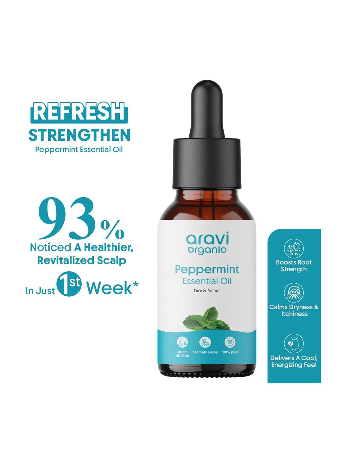 Aravi Organic 100% Pure Peppermint Essential Oil For Hair Fall Control & Nourishment Scalp