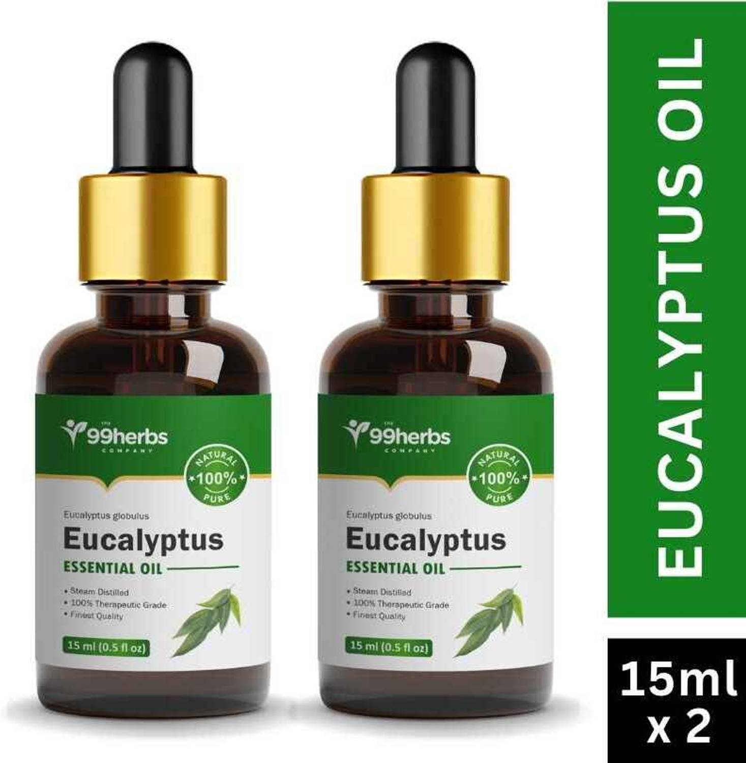 The 99 Herbs Company 99Herbs Eucalyptus Essential Oil 15ml (pack of 2) – Aromatherapy Oil