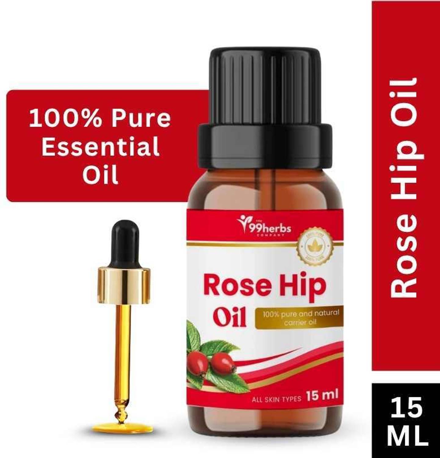 The 99 Herbs Company The 99Herbs Rosehip Essential Oil 15ml – Pure Natural Glow & Skin Repair Oil