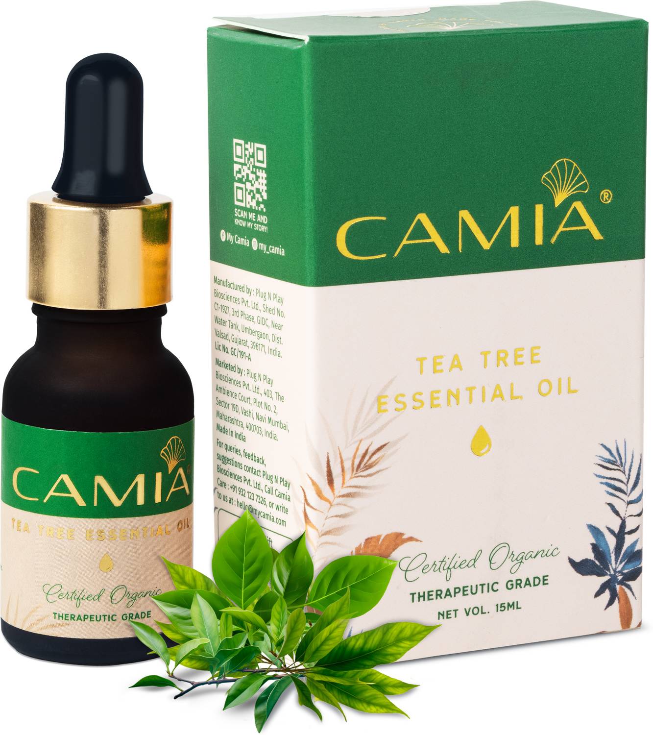 CAMIA 100%Pure,USDA certified Organic TeaTree essential oil |Acne, Pimples,Stops Lice
