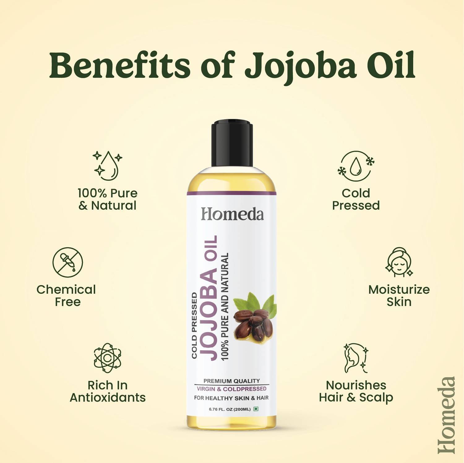 Homeda Cold Pressed Jojoba Oil 100% Pure 100ml - Image 2
