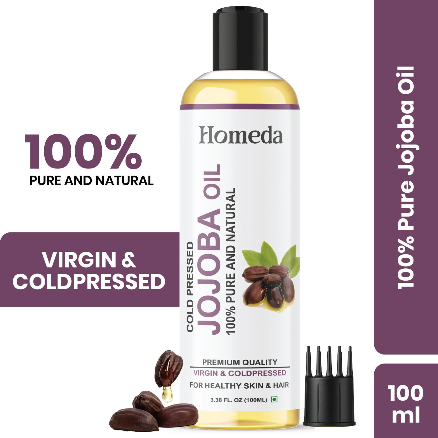 Image of Homeda Cold Pressed Jojoba Oil for Face, Hair, Skin - 100% Pure, Virgin & Unrefined