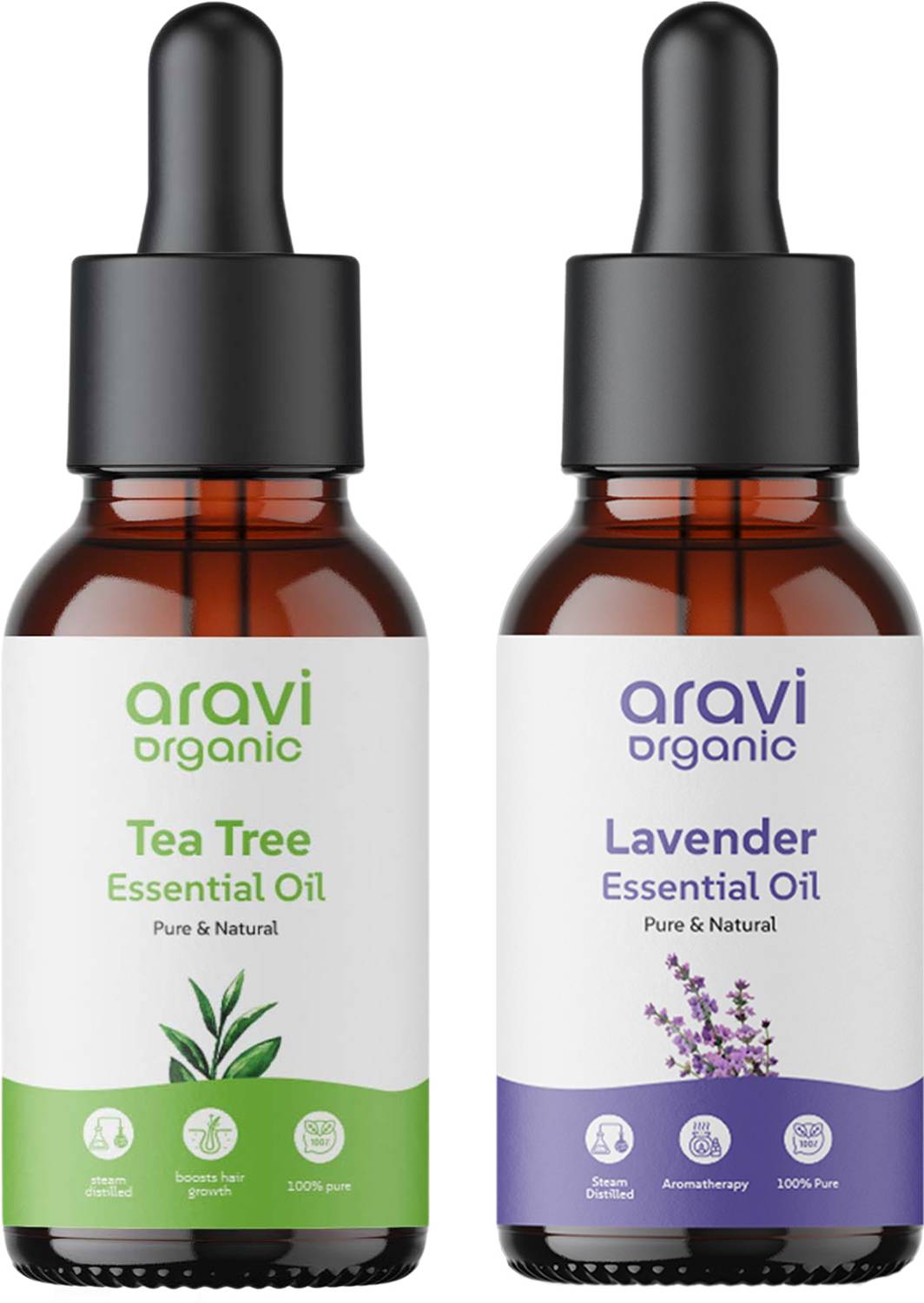 Aravi Organic 100% Pure Tea Tree And Lavender Essential Oil For Healthy Hair and Skin Care