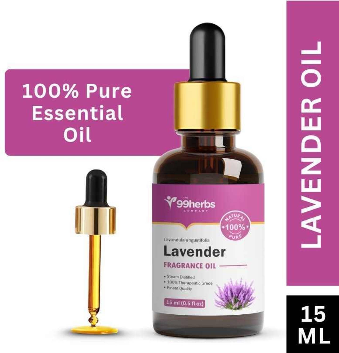 The 99 Herbs Company The 99Herbs Lavender Essential Oil 15ml – Pure & Natural Aromatherapy Oil