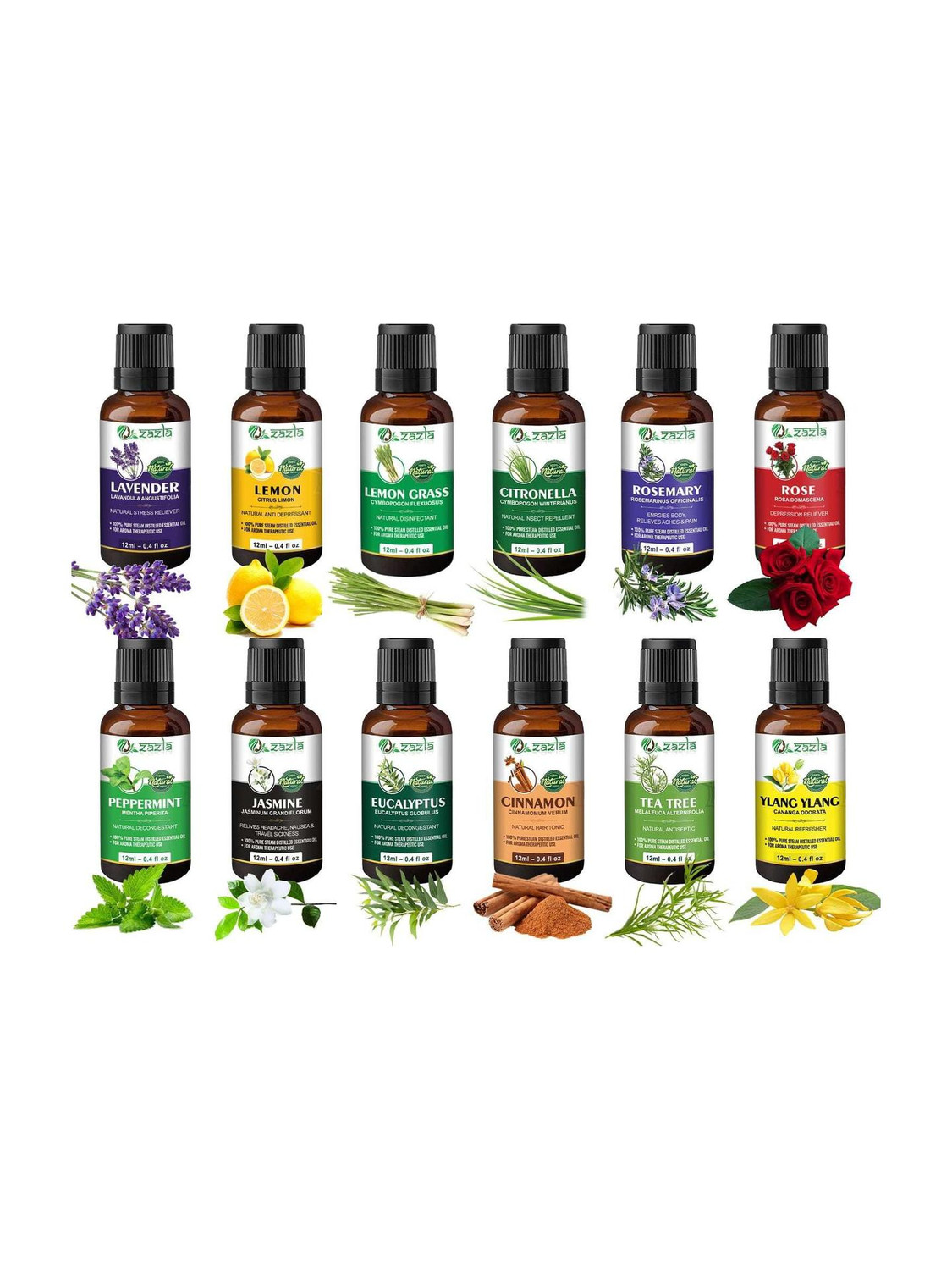 Zazla Essential Oil Lavender Rose Tea Tree Rosemary Jasmine Ylang Ylang