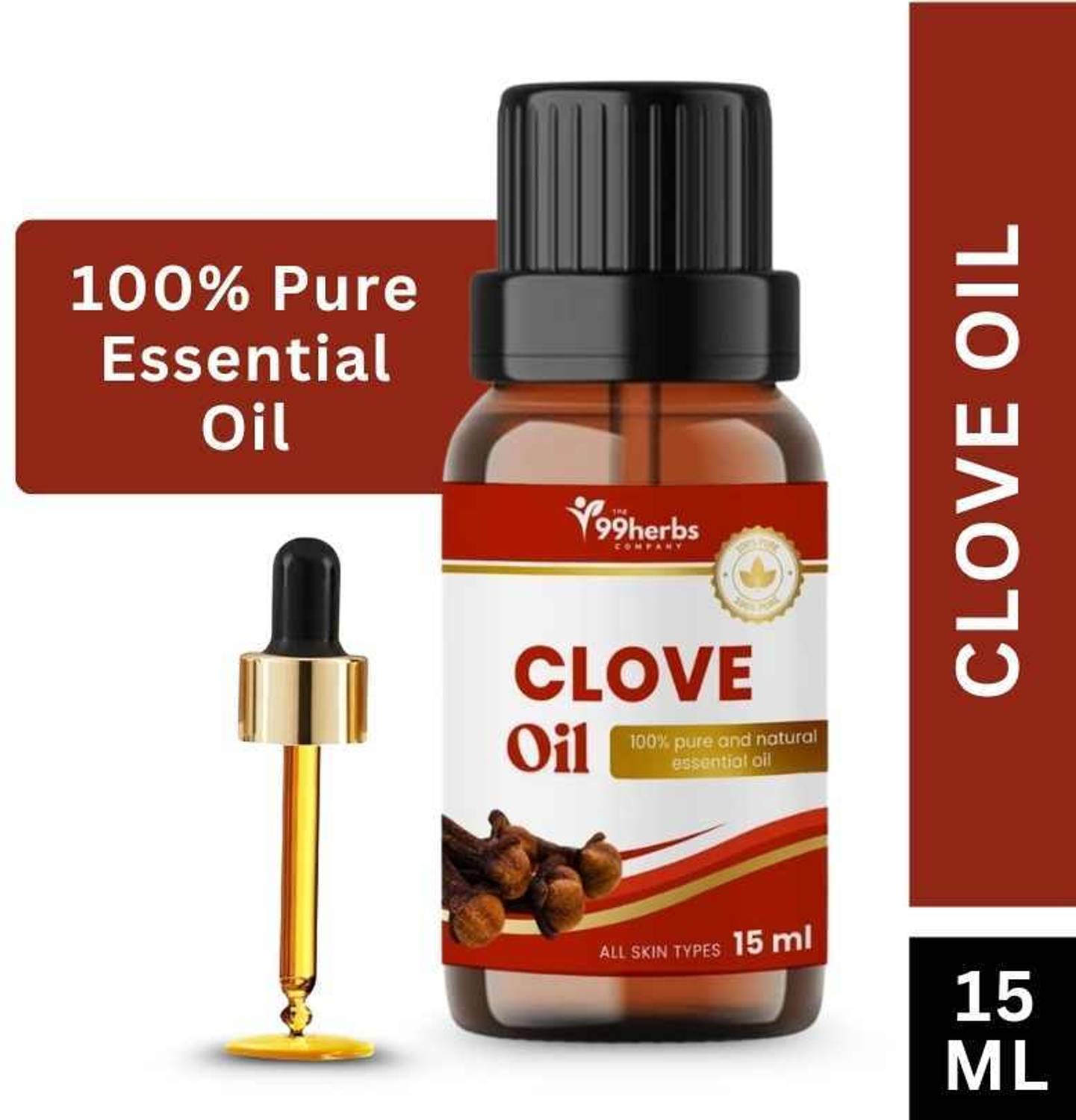 The 99 Herbs Company 99Herbs Clove Essential Oil 15ml – Pure Natural Antiseptic & Pain Relief Oil
