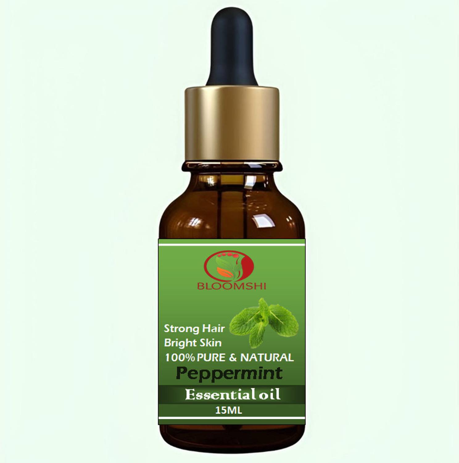 BLOOMSHI Peppermint Essential Oil, 100% Pure & Natural, 15 mL, Strong Hair, Bright Skin