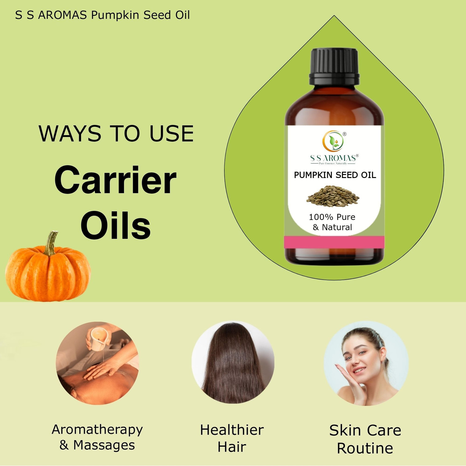 Image of S S AROMAS Pure Pumpkin Seed Oil| Cold Pressed| 100% Natural| Therapeutic Grade| (30ML)