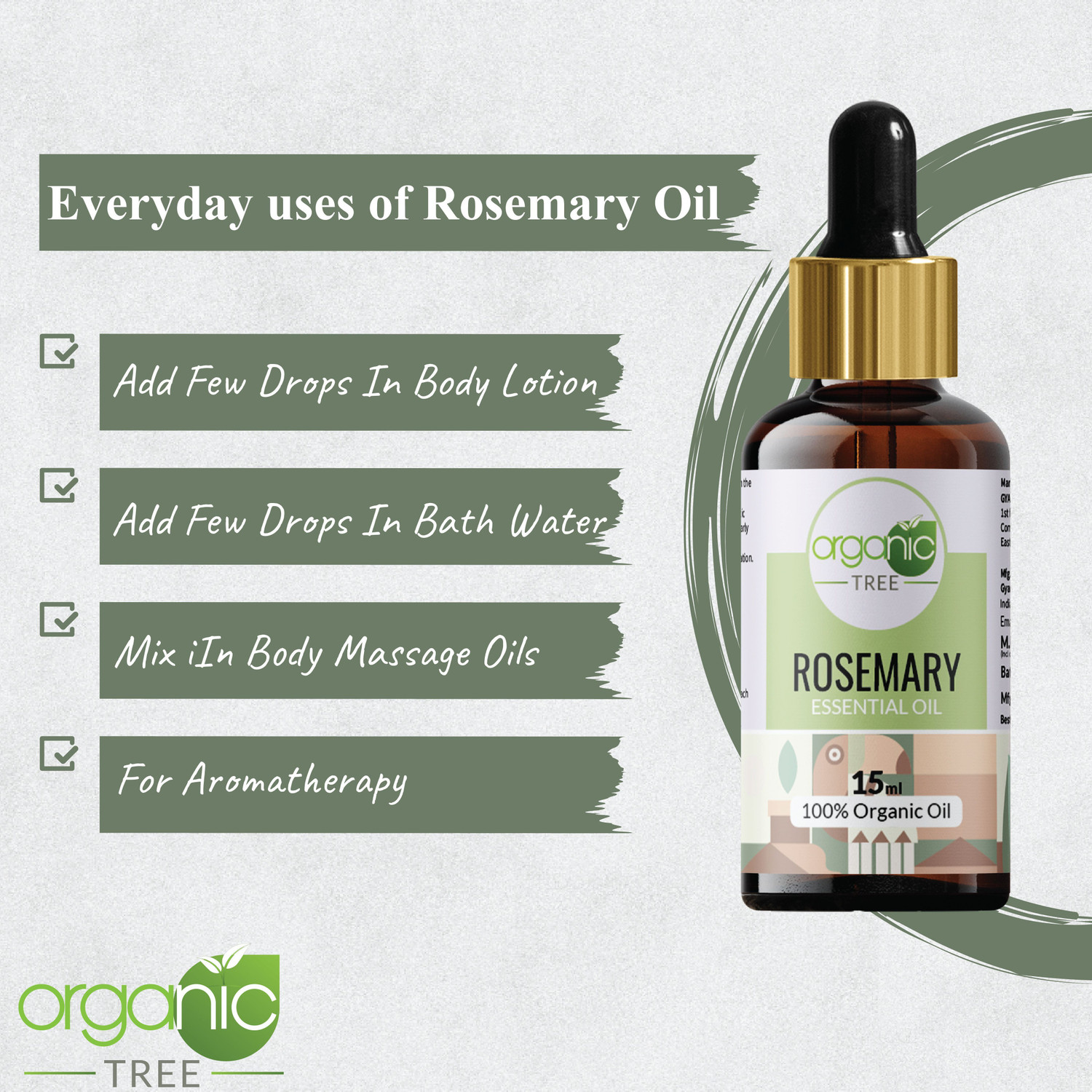 Image of ORGANIC TREE Rosemary Essential Oil For Hair Growth, Skin Care of all type of skin |100% Pure (15 ml)