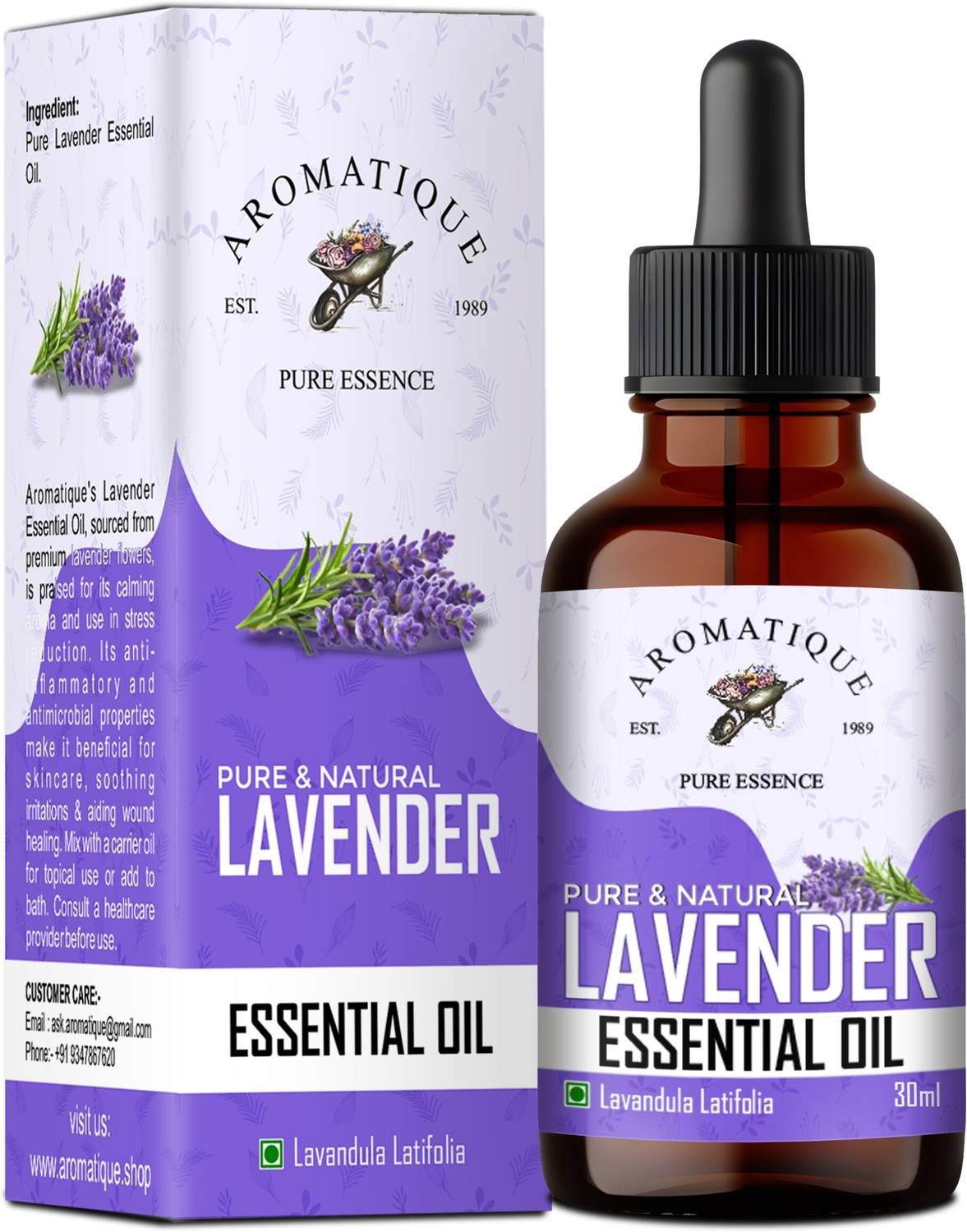 Aromatique Lavender Essential Oil For Skin Care and Hair Growth. 100% Pure and Natural.