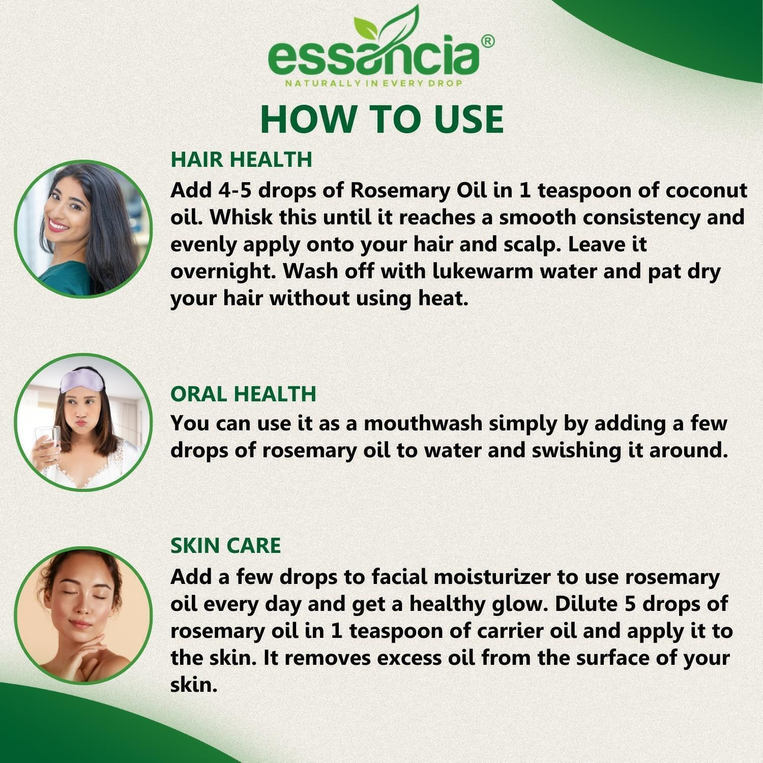 Image of essancia Rosemary Essential Oil For Hair Growth, Skin Care, Body, and Aromatherapy - Topical for Thin Hair, Oily Skin. 100% Pure, Natural, Undiluted and Therapeutic Grade Essential Oil