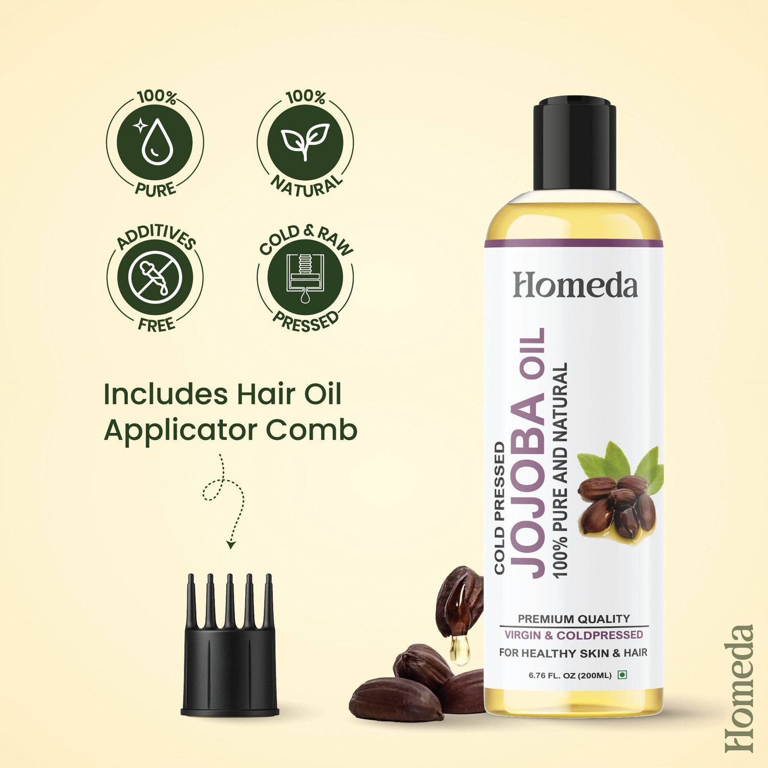 Image of Homeda Cold Pressed Jojoba Oil for Face, Hair, Skin - 100% Pure, Virgin & Unrefined