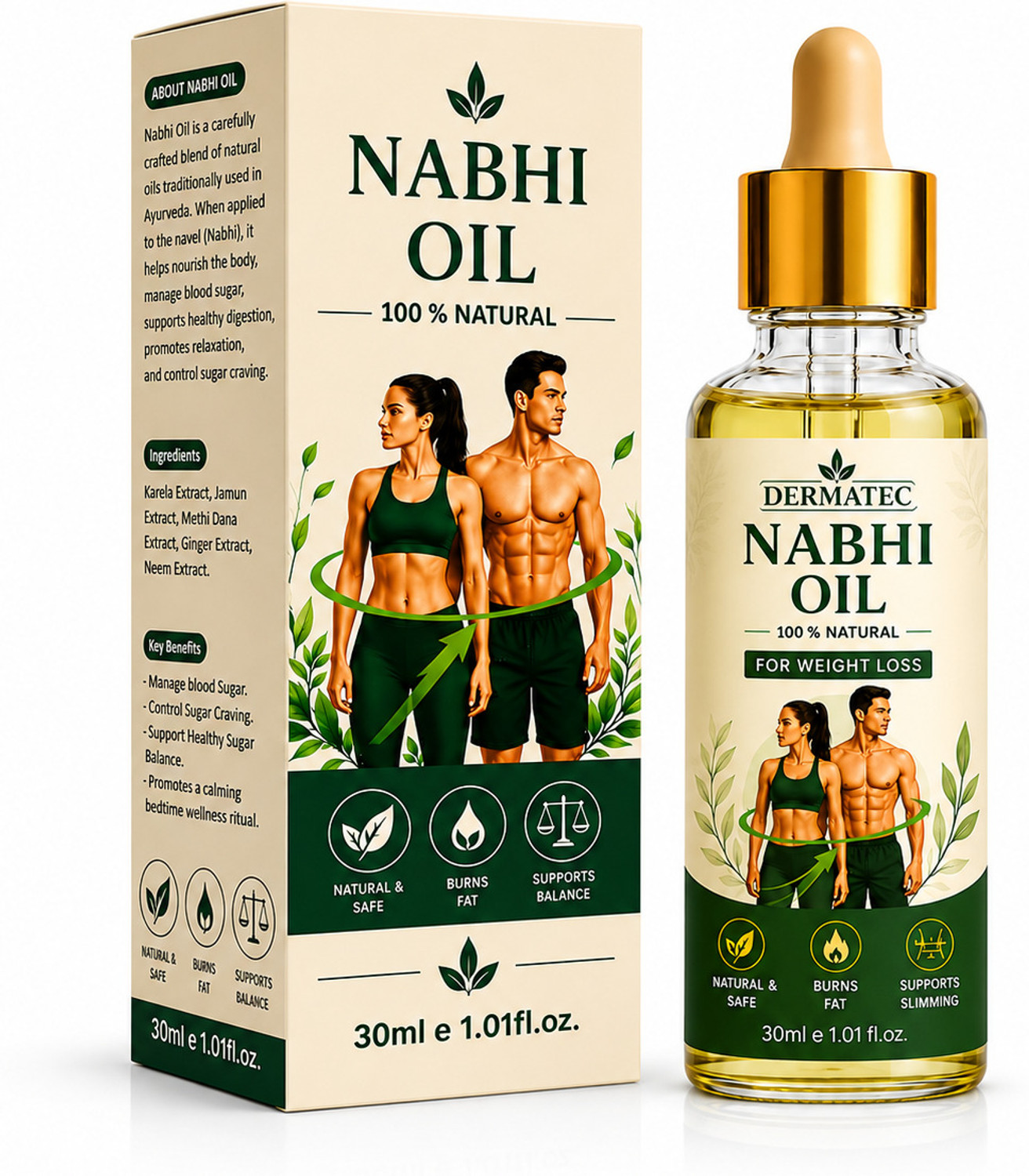 Dermatec Ayurvedic Nabhi oil for weight loss, Fat Burn, Body Detox |For Overnight Use