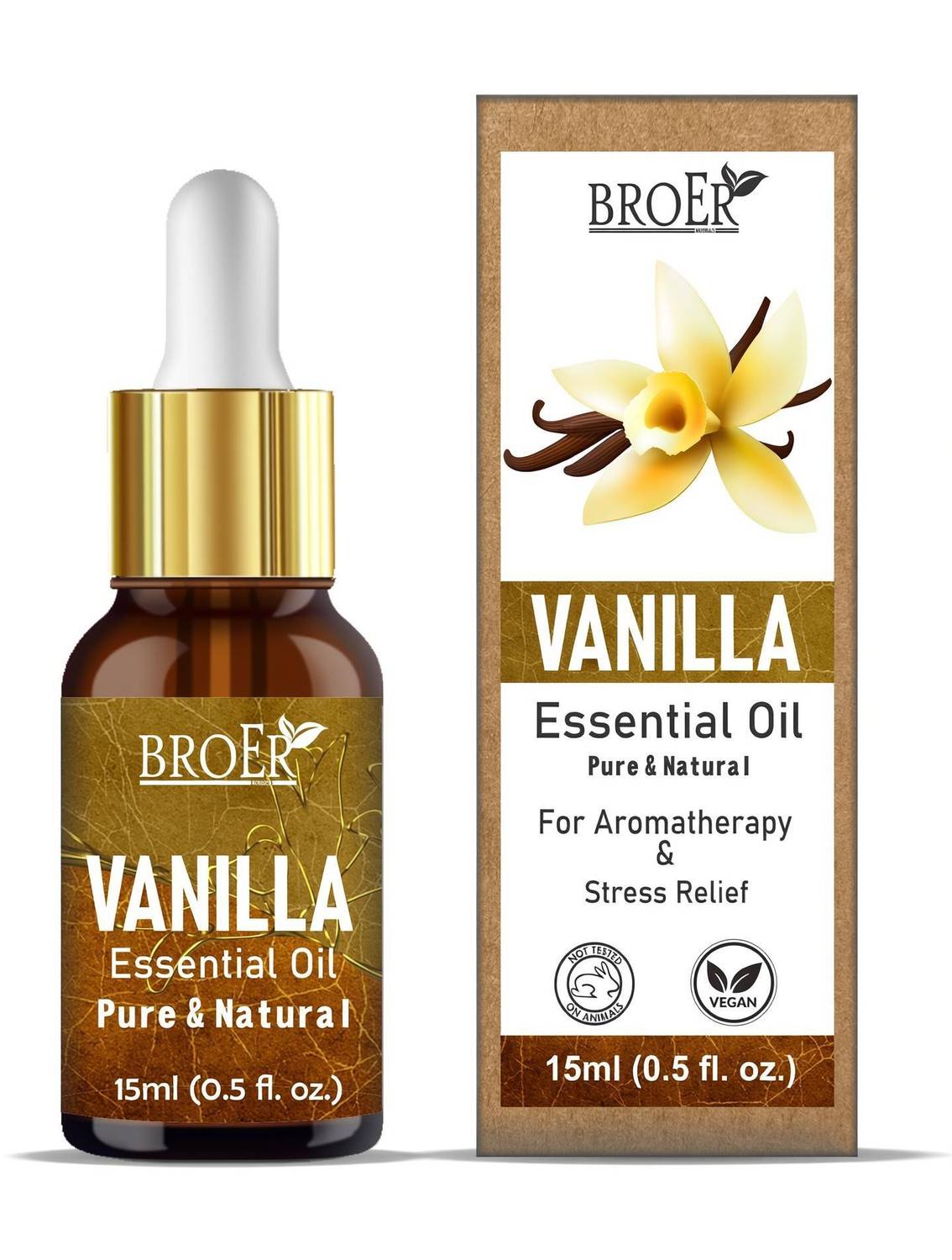 BROER Naturals Vanilla Essential Oil Undiluted & Natural For Skin Care & Aromatherapy