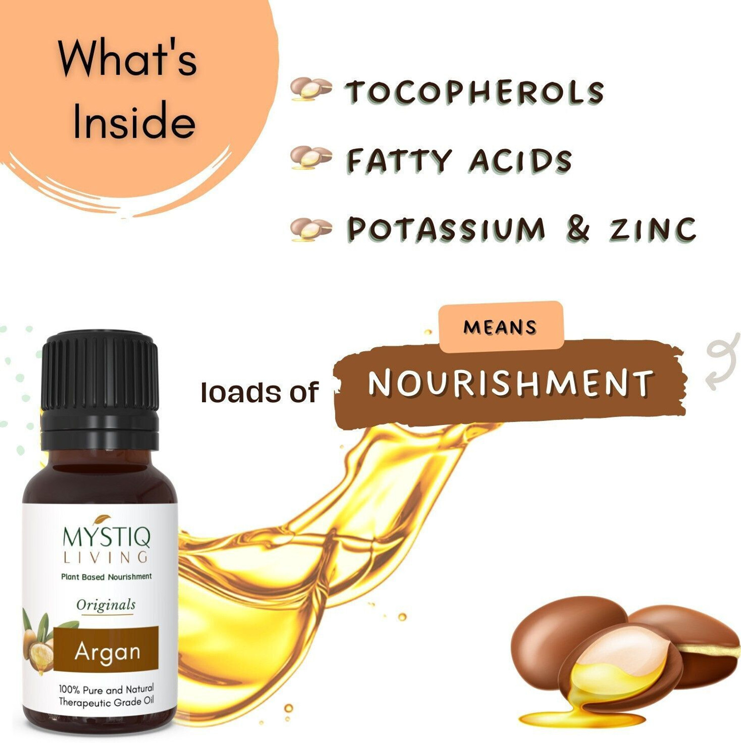 Image of Mystiq Living Pure Moroccan Argan Oil, Cold Pressed Organic, For Hair, Skin, Beard & Anti-Ageing Face Care