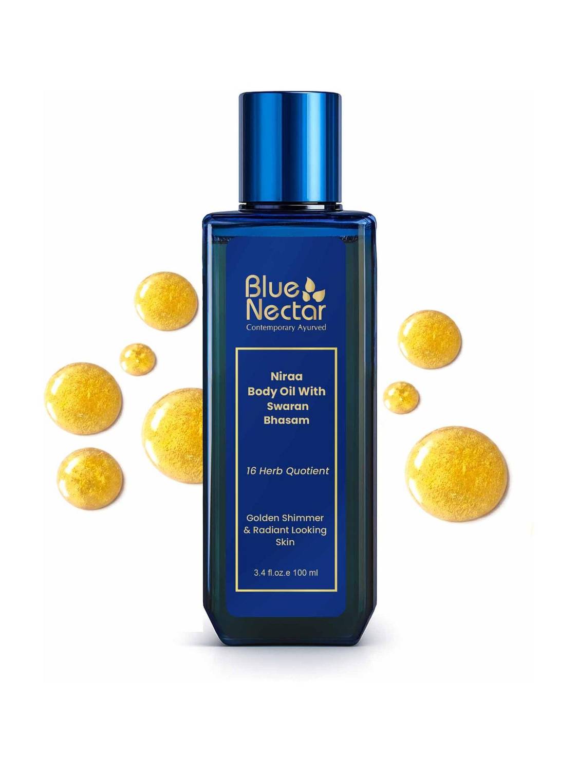 Blue Nectar Body Oil with 24K Swaran Bhasma | Ayurvedic Shimmer Oil for Glowing Dry Skin