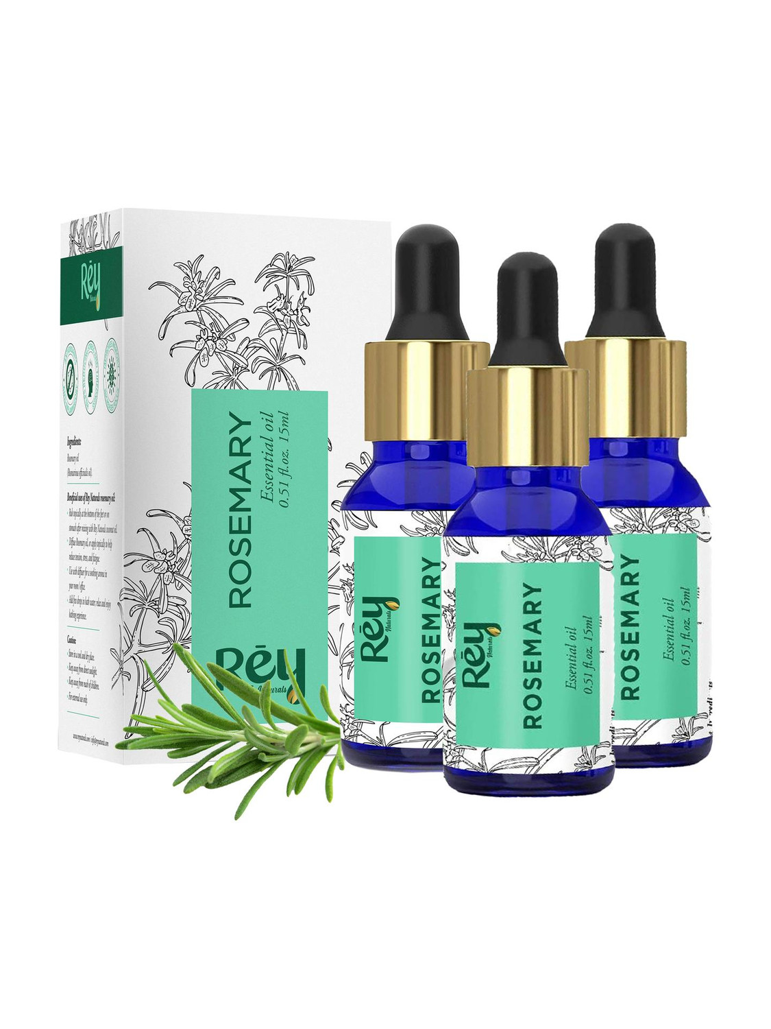 Rey Naturals Rosemary Oil For Hair Growth, Pure & Natural Essential Oil For Dandruff Relief