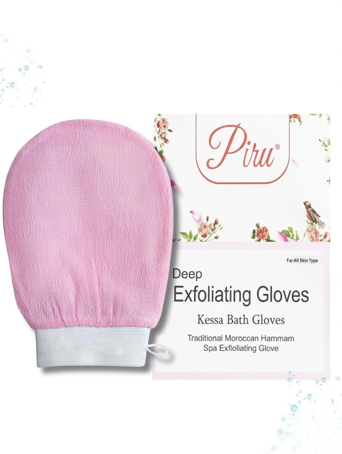Piru 01 Pink Body Exfoliating Gloves – Reusable Bath Mitt for Deep Cleansing