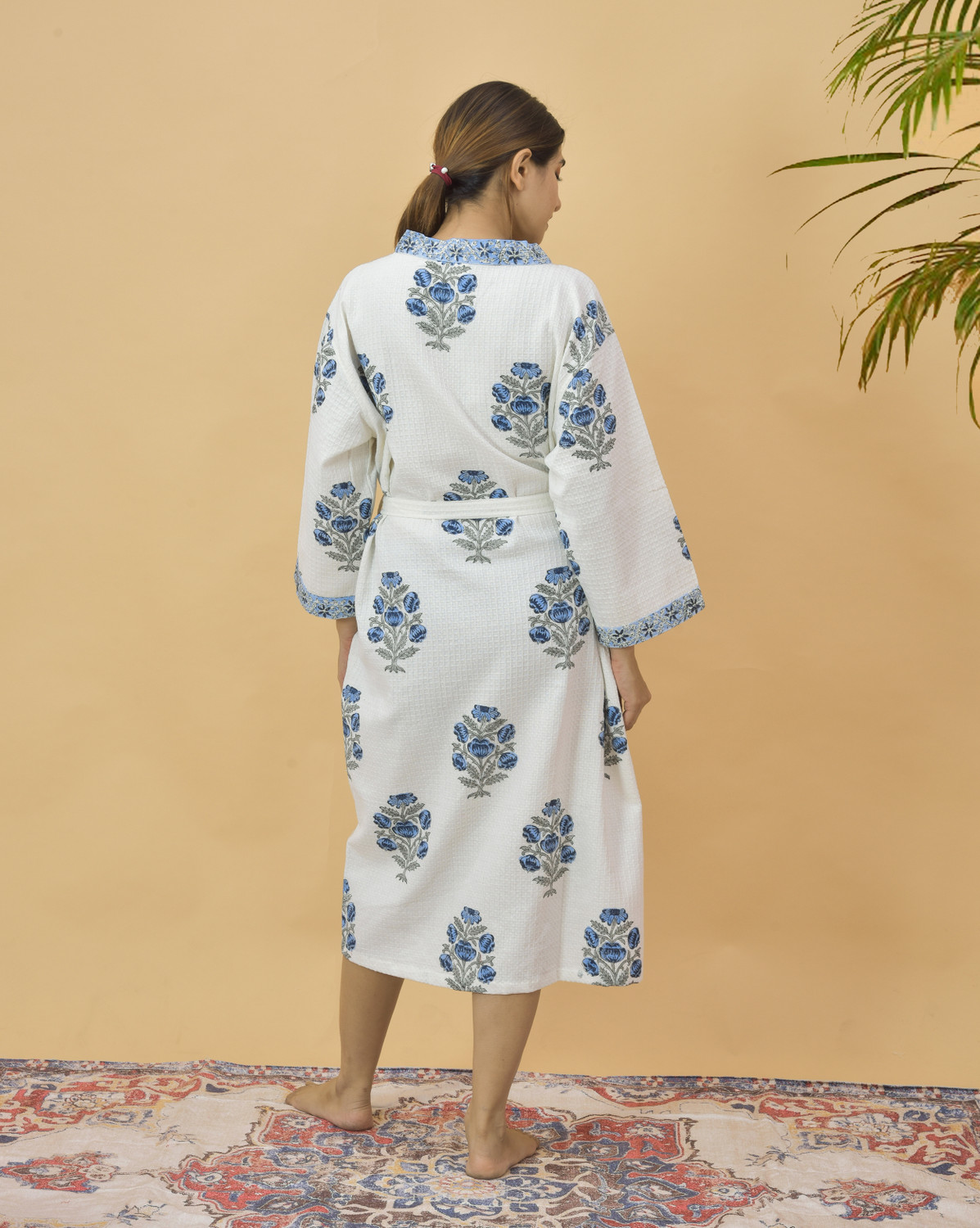 Image of NISHIRE Blue Flower Rose Free Size Bath Robe