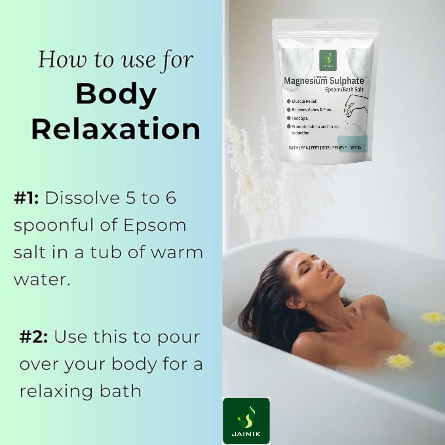 Image of JAINIK Epsom Bath Salt Crystal And Bath,or Muscle Relief,Relieves Aches &Pain