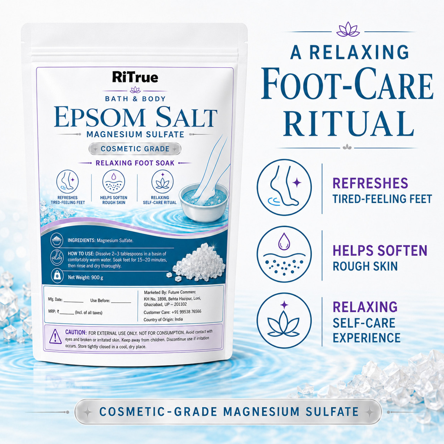 Image of RiTrue Epsom Bath Salt Crystal For Foot, Muscle Relief, Relieves Aches & Pain