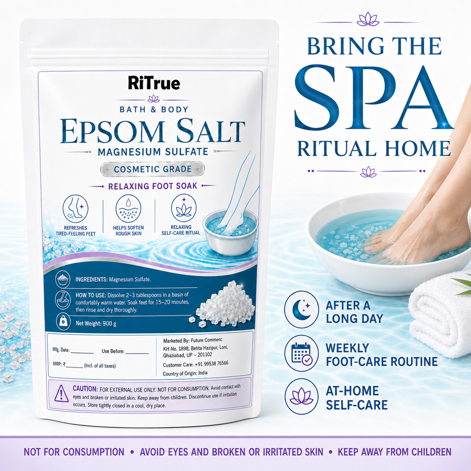 Image of RiTrue Epsom Bath Salt Crystal For Foot, Muscle Relief, Relieves Aches & Pain