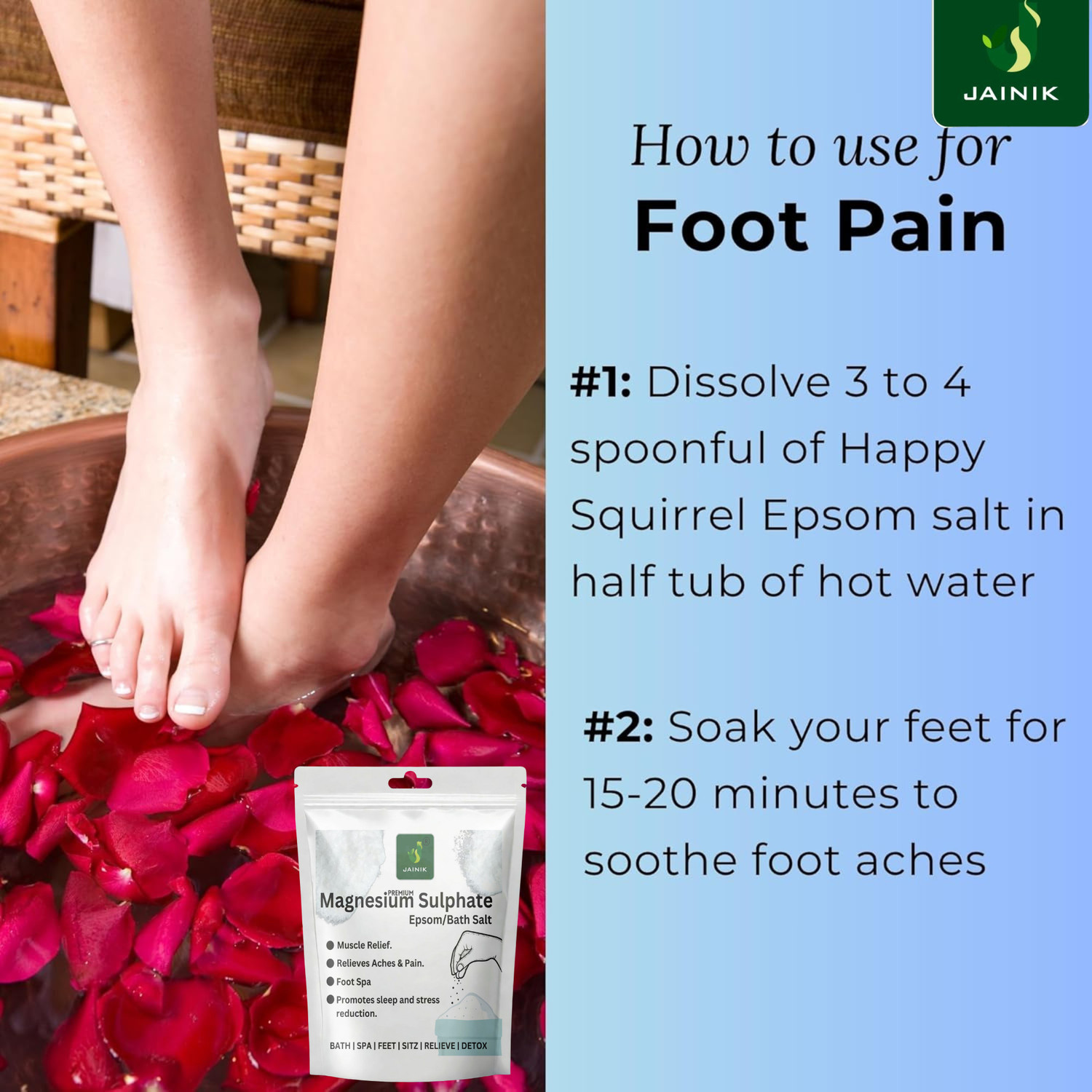 Image of JAINIK Epsom Bath Salt Crystal And Bath,or Muscle Relief,Relieves Aches &Pain