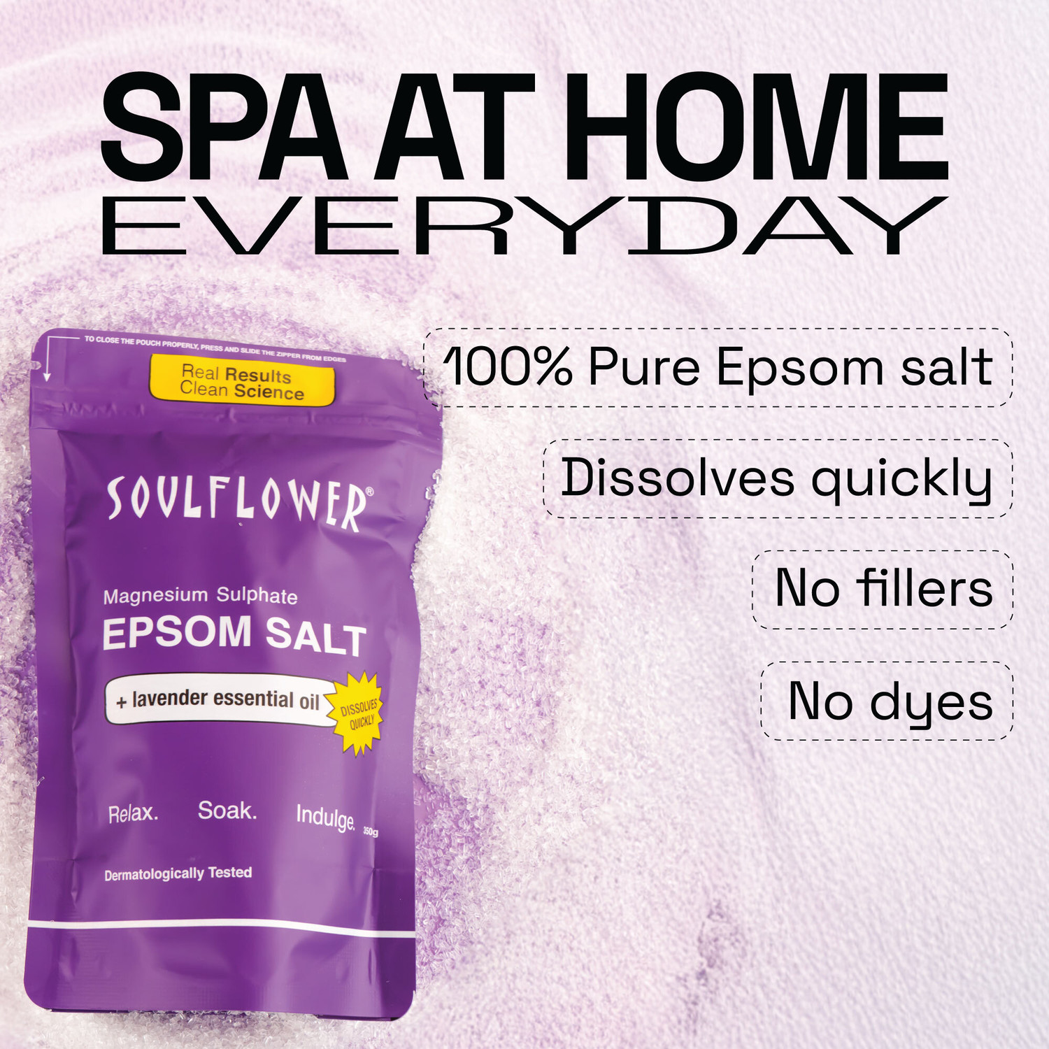 Image of Soulflower Epsom Relaxing Bath Salt for Hydrated Skin with Organic Lavender Essential Oil