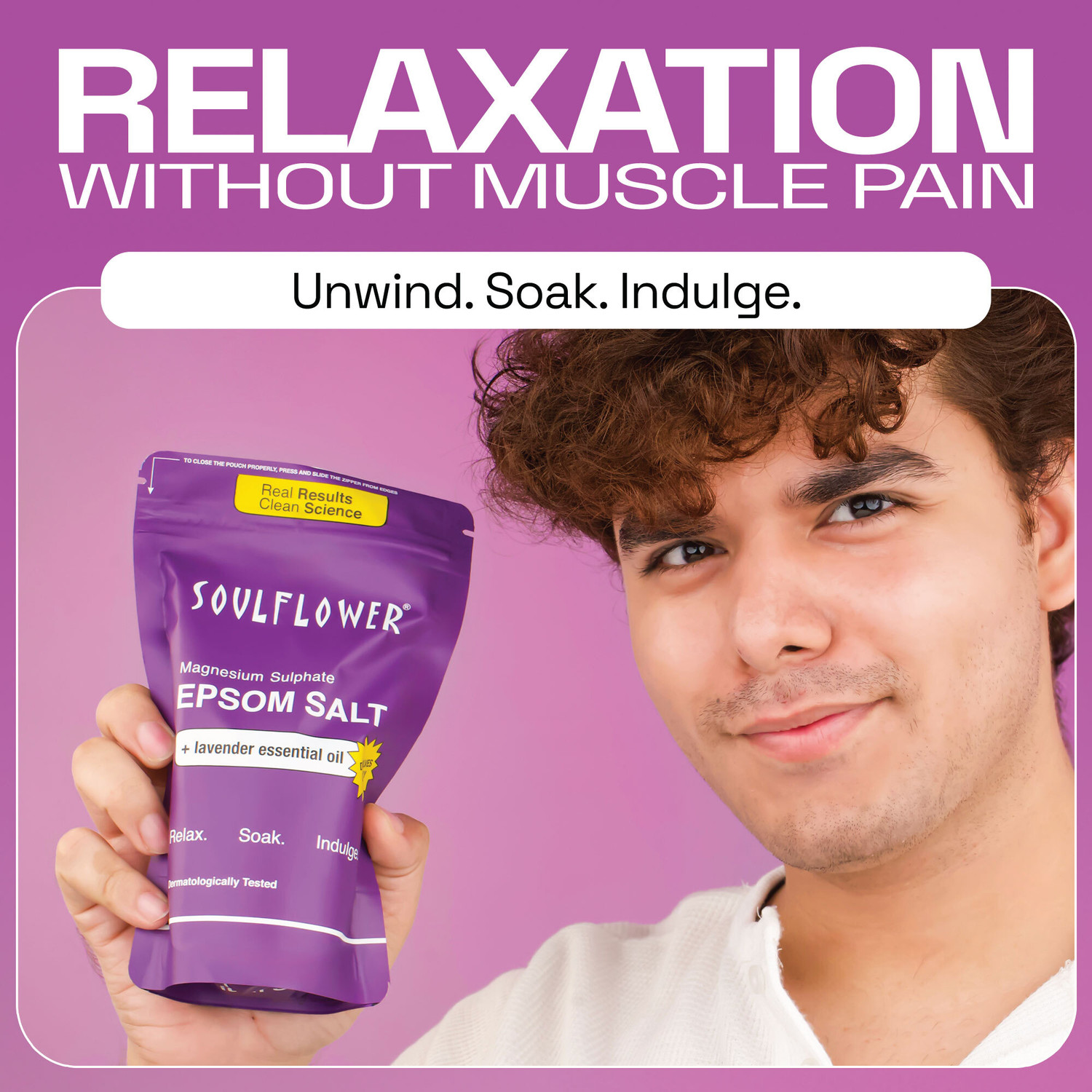 Image of Soulflower Epsom Relaxing Bath Salt for Hydrated Skin with Organic Lavender Essential Oil