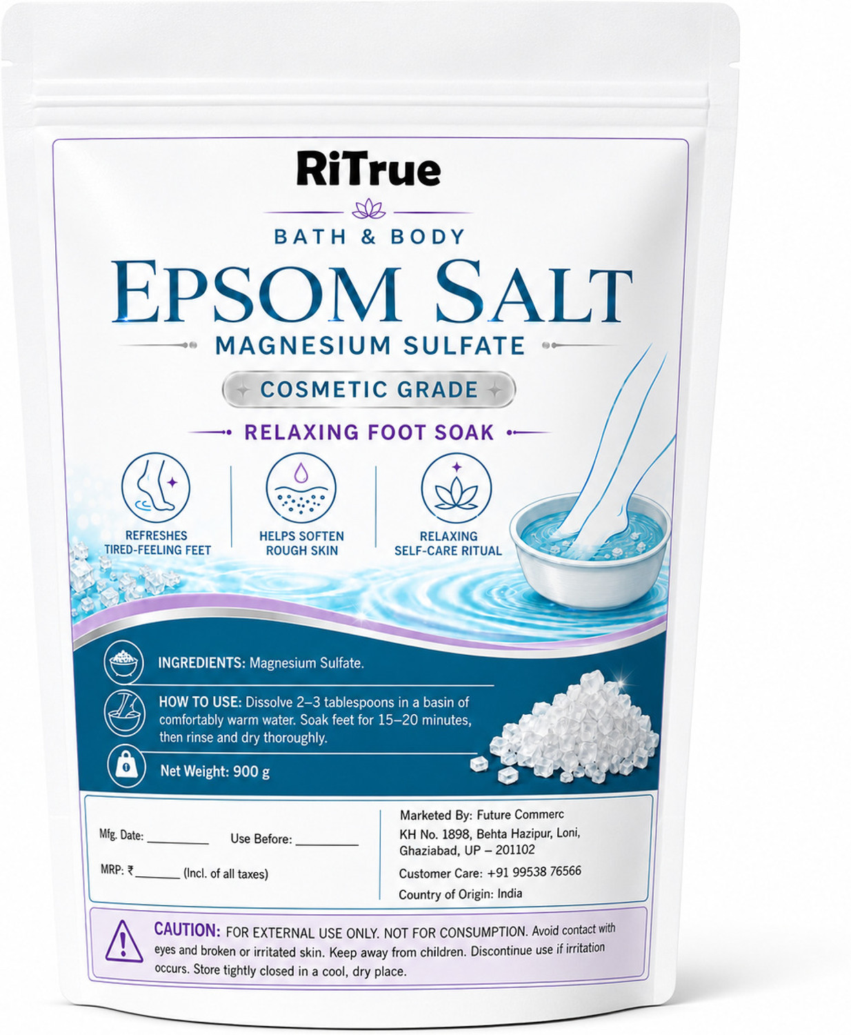Image of RiTrue Epsom Bath Salt Crystal For Foot, Muscle Relief, Relieves Aches & Pain