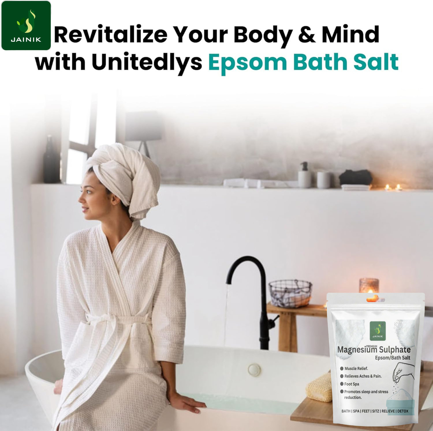 Image of JAINIK Epsom Bath Salt Crystal And Bath,or Muscle Relief,Relieves Aches &Pain